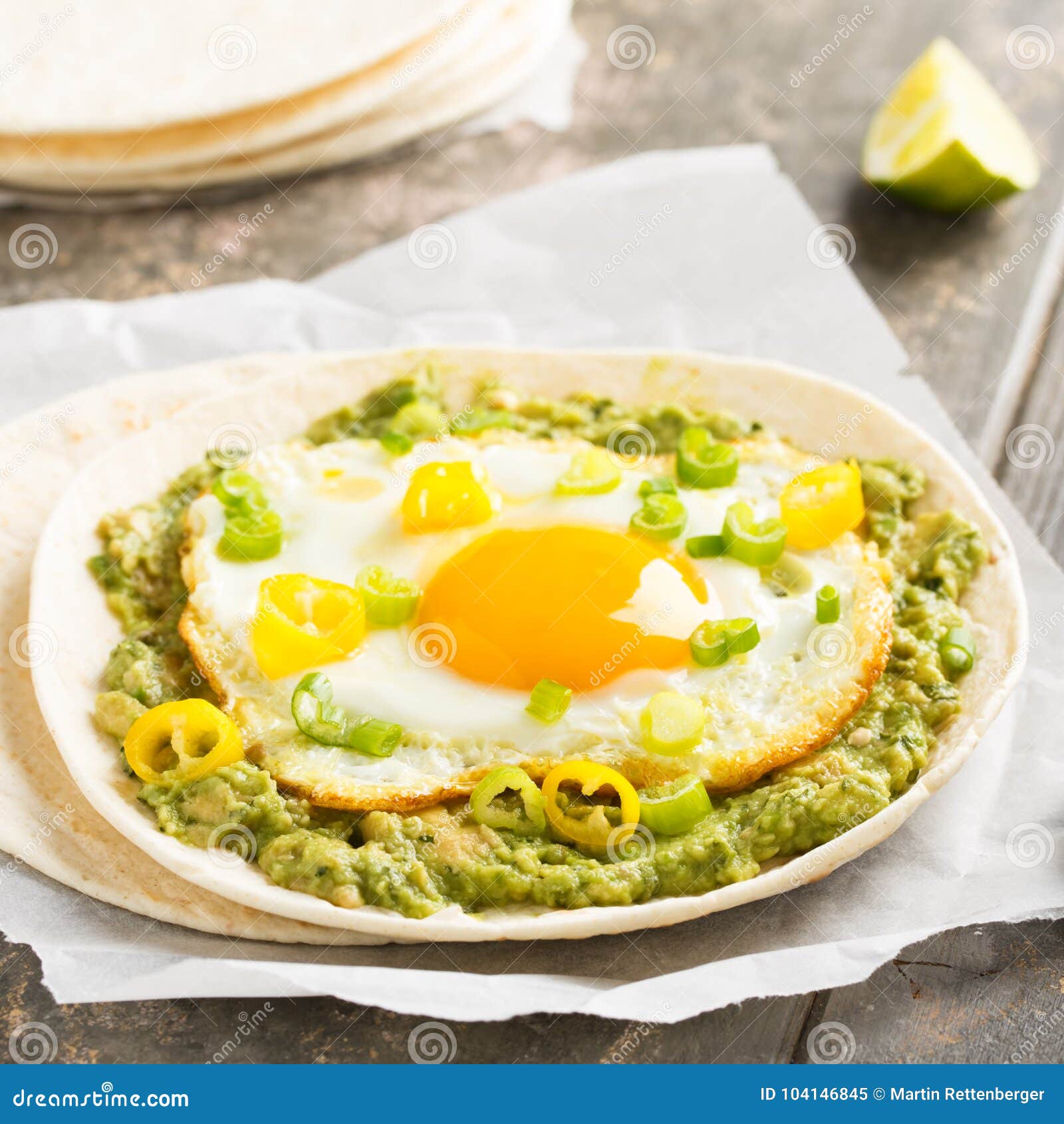 Breakfast Taco with Sunny Side Up Egg Stock Image Image of guacamole