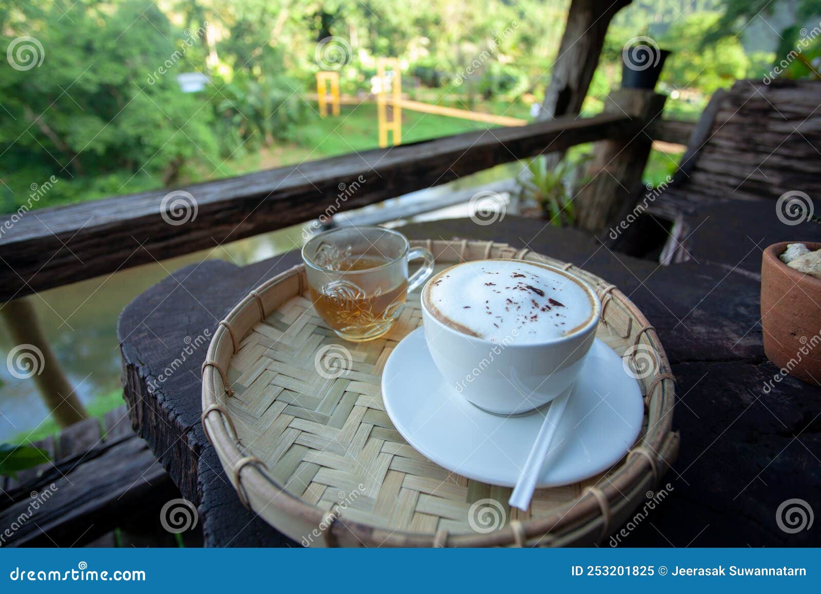 Breakfast Tea and Coffee on Old Wooden Table Stock Image Image of