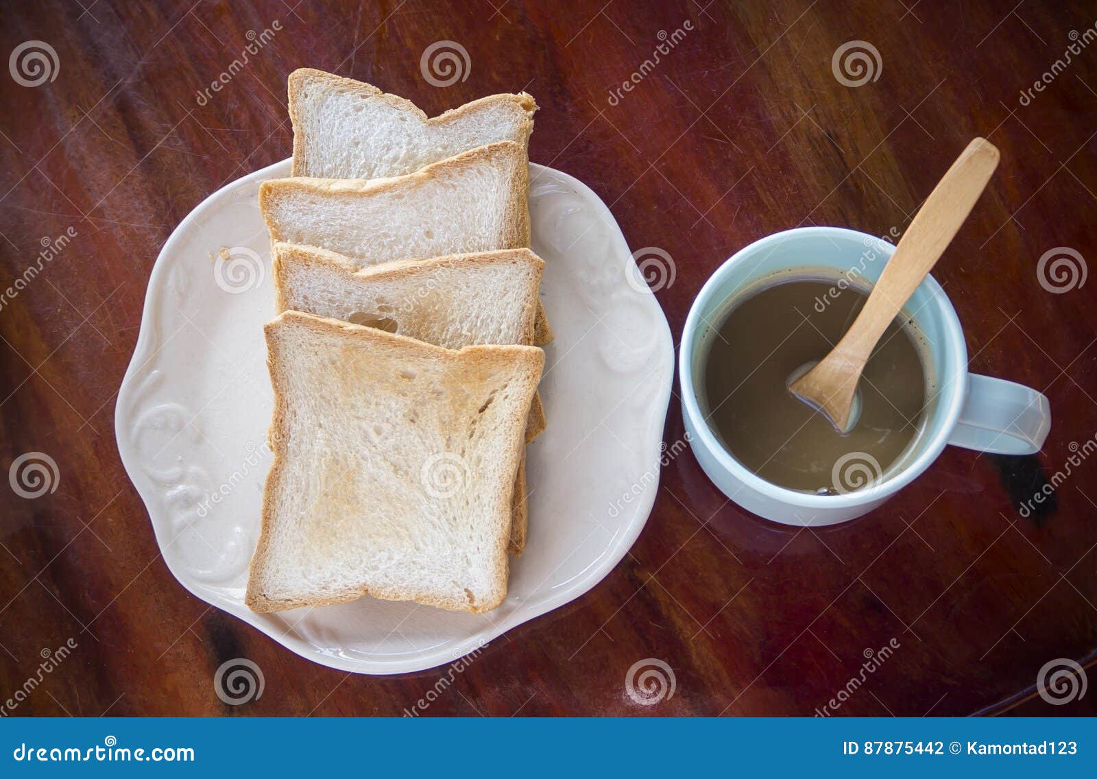 Breakfast Time with Coffee and Bread Stock Photo Image of drink