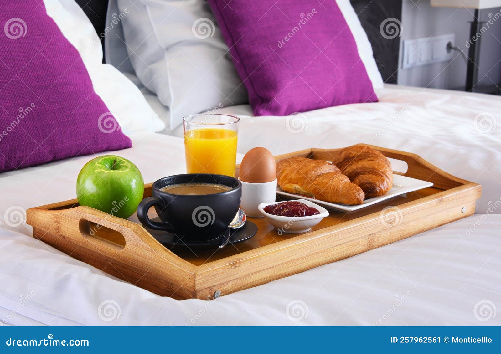 Breakfast on Tray in Bed in Hotel Room Stock Image Image of tourism