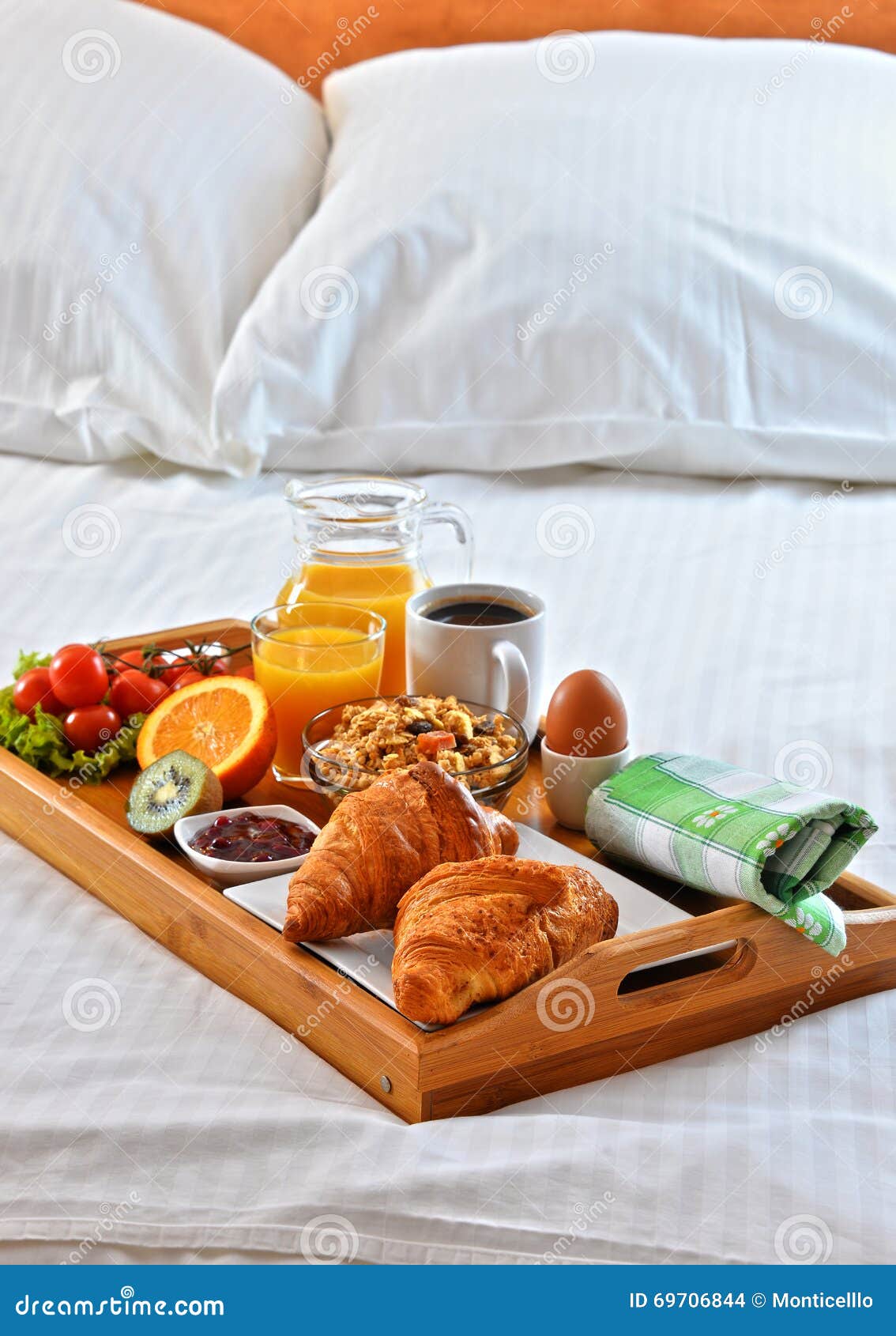 Breakfast Tray in Bed in Hotel Room Stock Photo Image of rest, eating
