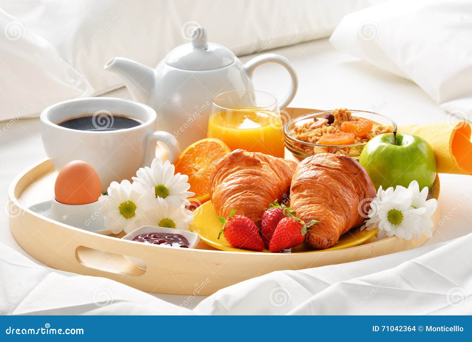 Breakfast Tray in Bed in Hotel Room Stock Photo Image of drink, king