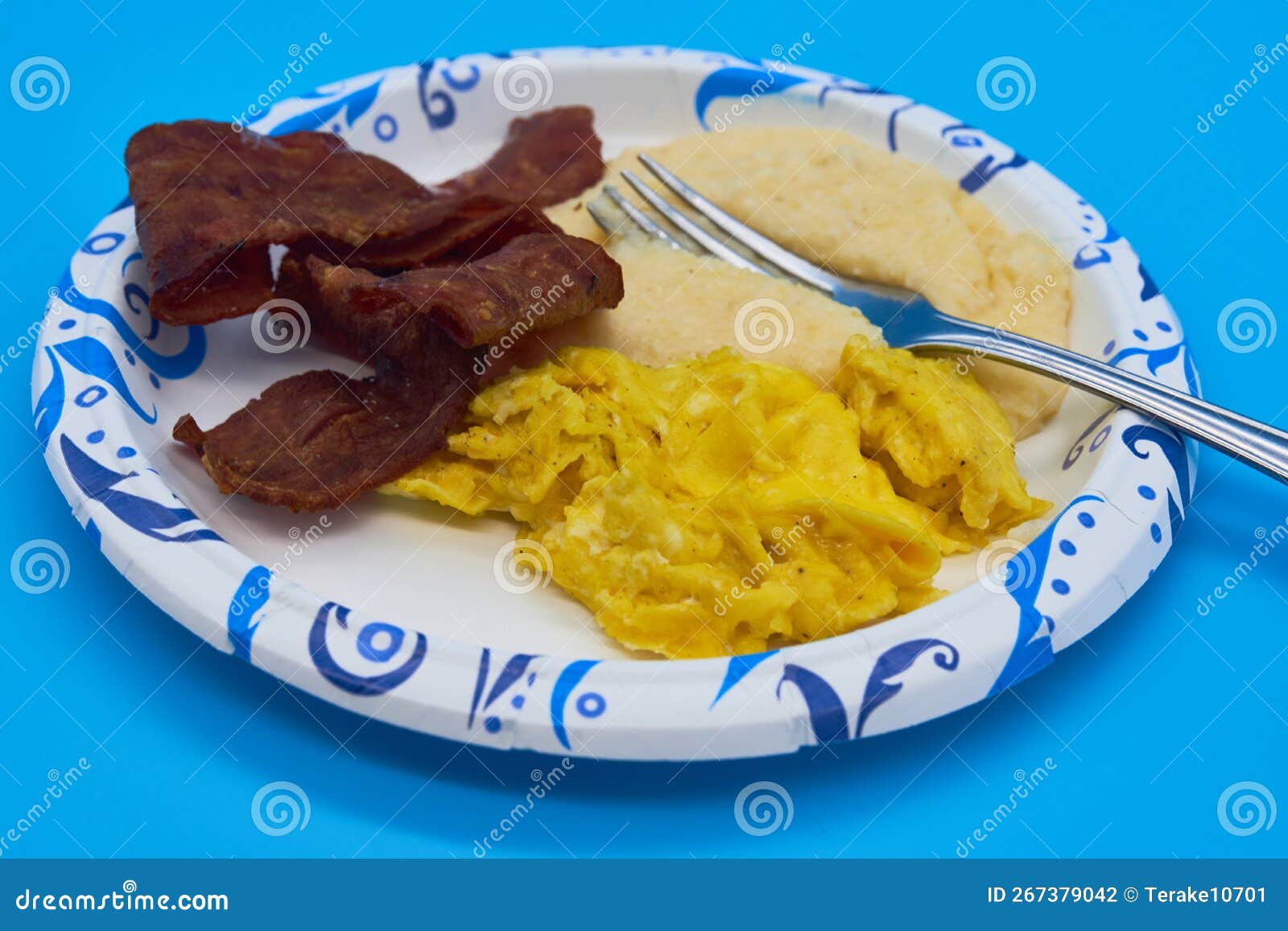 Breakfast Turkey Bacon Grits and Scrambled Eggs Stock Photo Image of