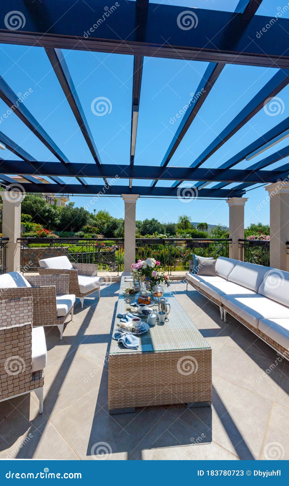 Breakfast on the Veranda of a Luxury Home Stock Image Image of food