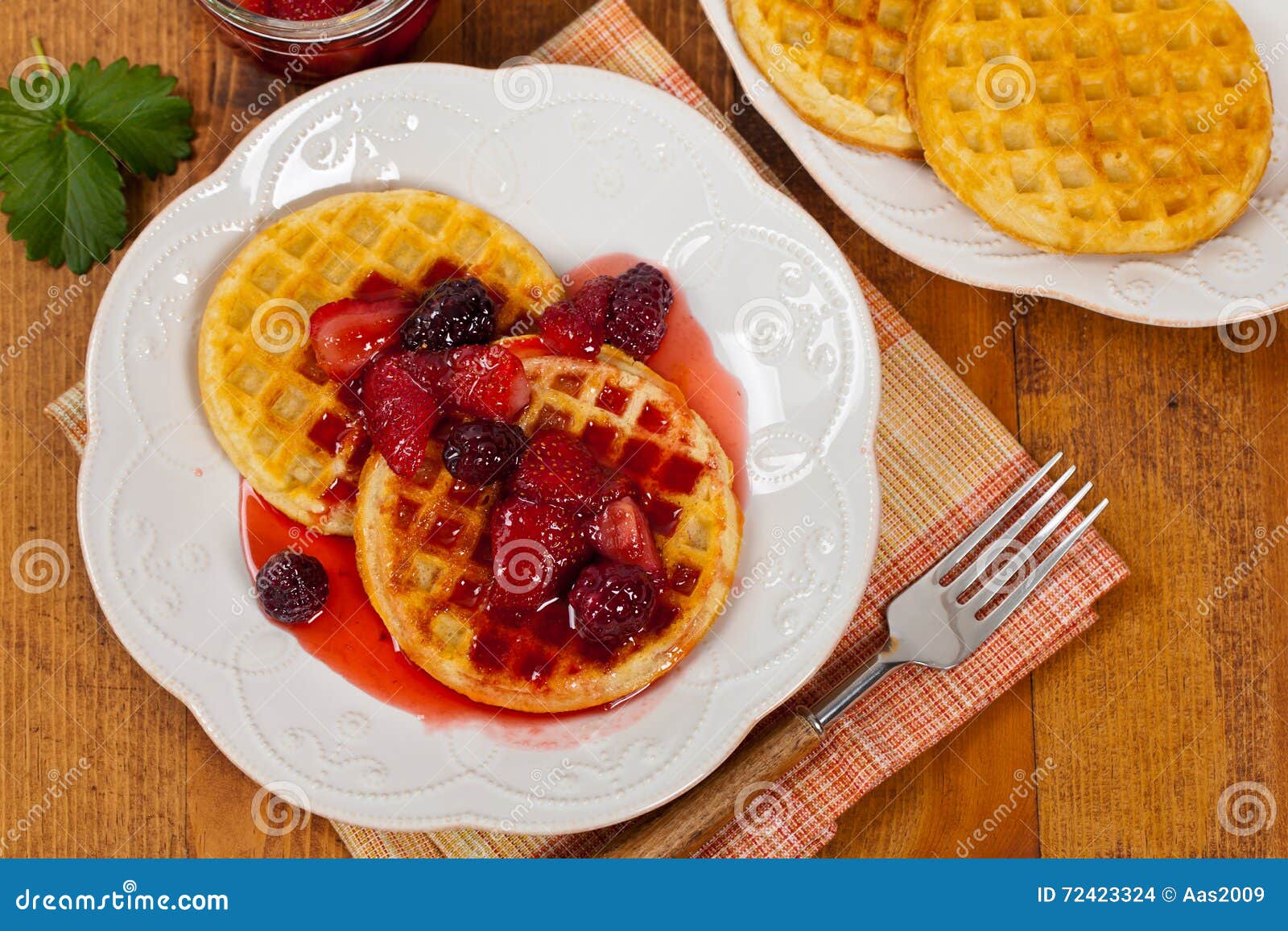 Breakfast Waffles with Strawberry Syrup Stock Photo Image of