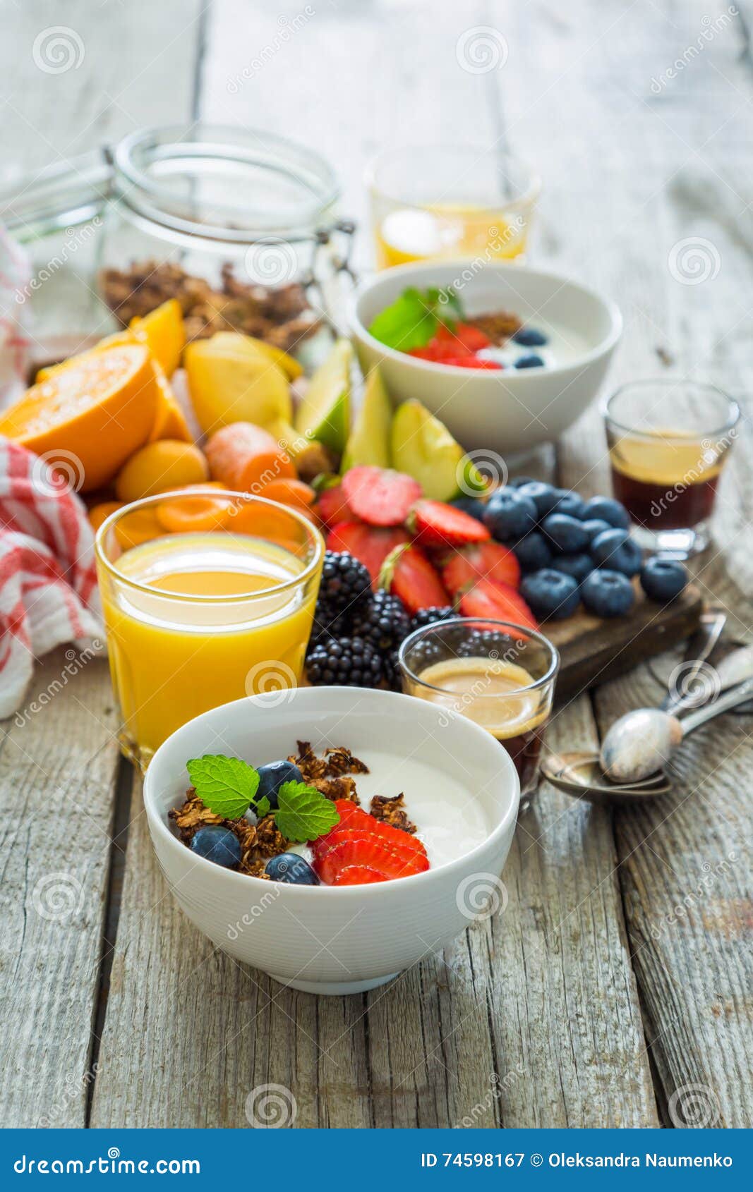 Breakfast Yogurt with Fruits Granola and Coffee Stock Image Image