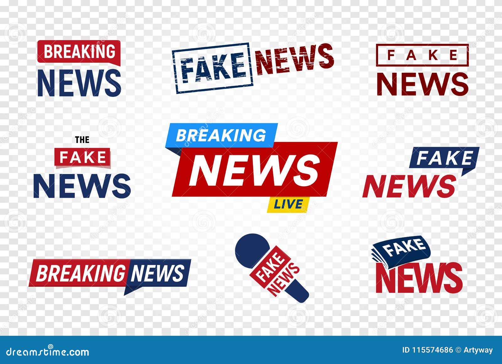 Breaking and Fake News Logo Template on Transparent Background. Headline TV  Stamp. World News Vector Illustration Set. Stock Vector - Illustration of  label, message: 115574686