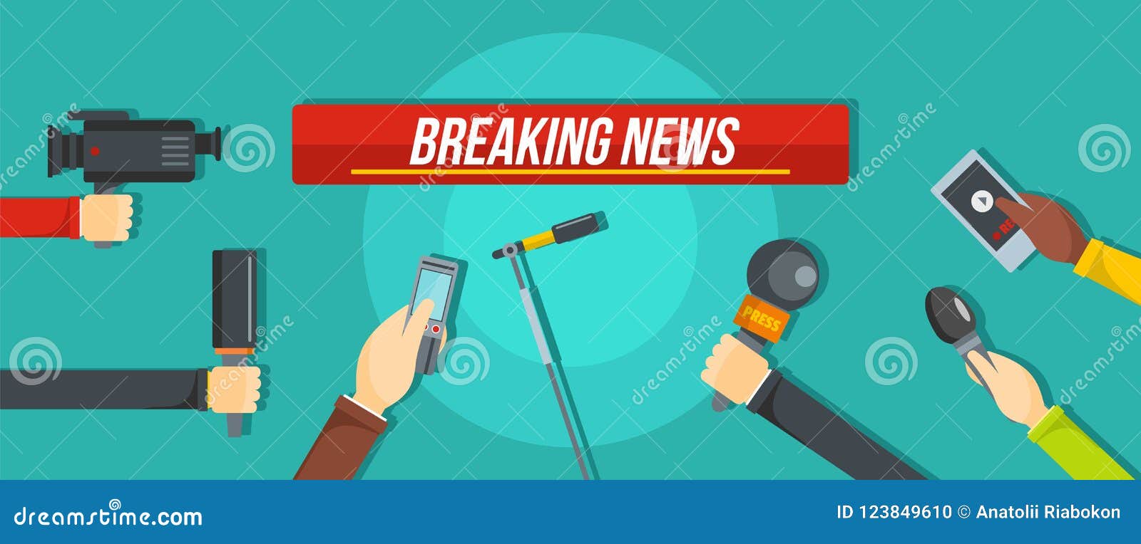 Breaking News Banner, Flat Style Stock Illustration - Illustration of