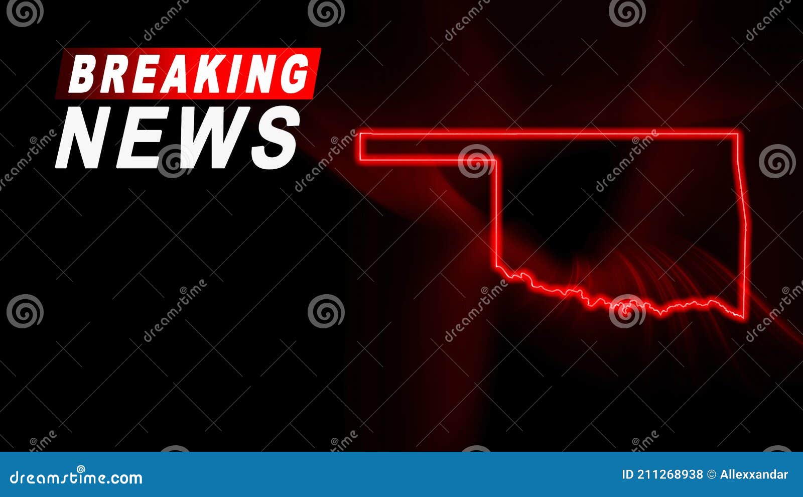 Breaking News Map of Oklahoma Outline Red Glow Map Stock Illustration