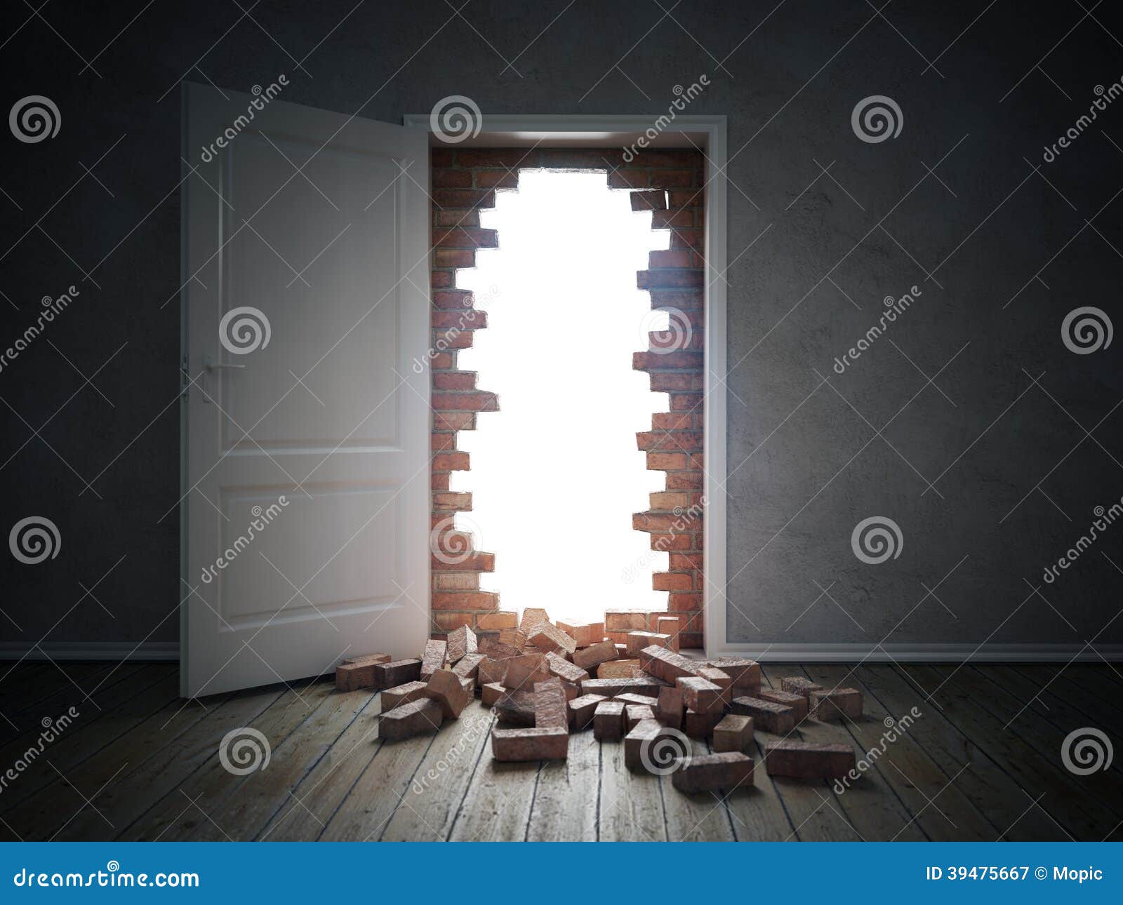 Breaking through the wall stock image. Image of gate 39475667