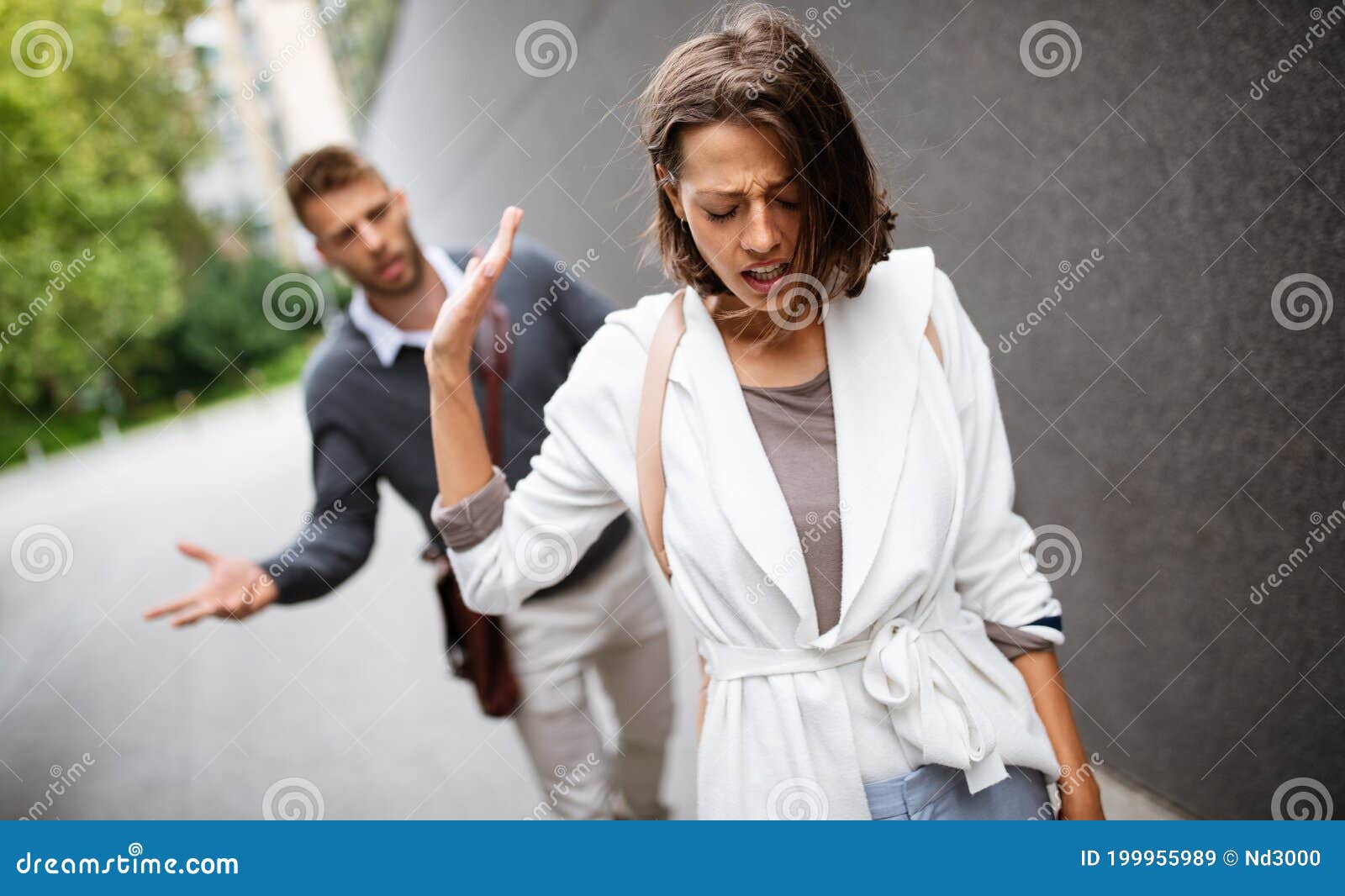 Breakup of Couple with Man and Sad Girlfriend Outdoor. Divorce ...