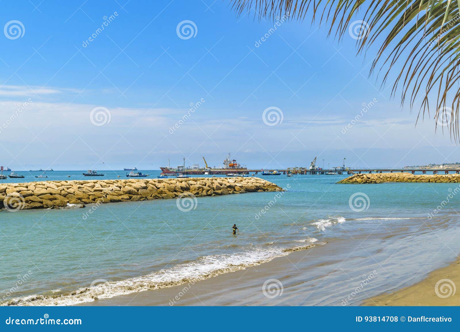 breakwater at la libertad beach, ecuador