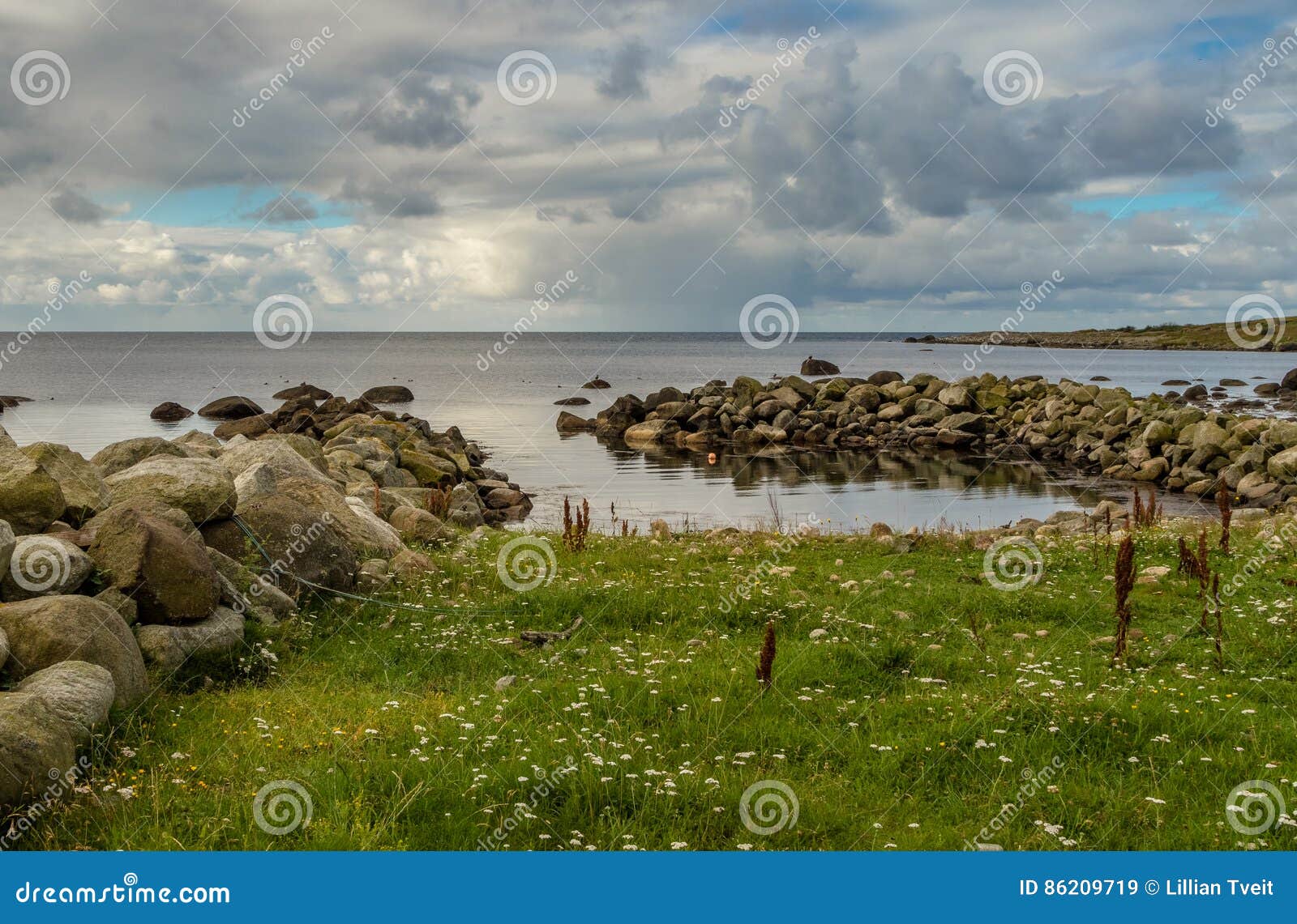 breakwater, ocean and sky at lista in southern norway