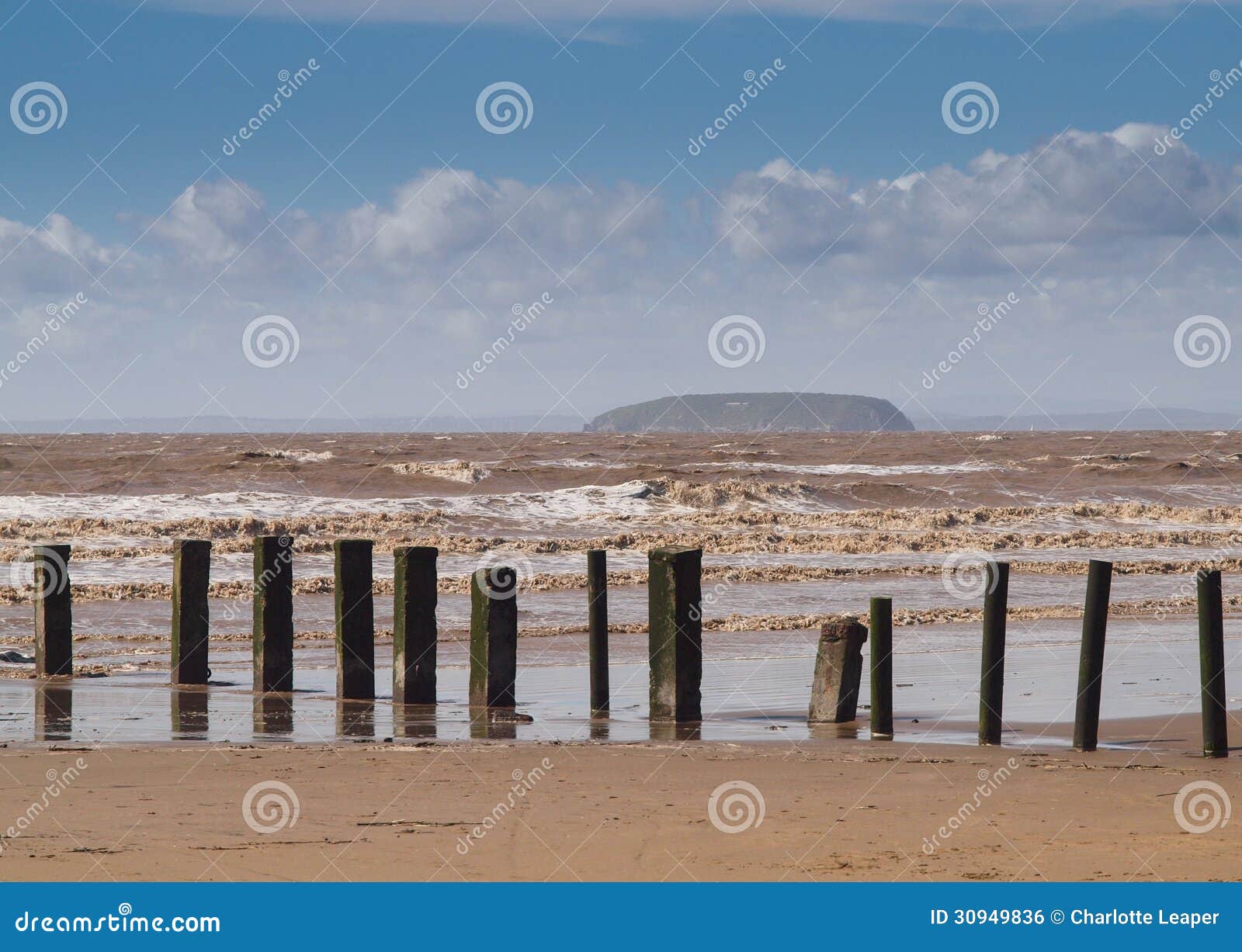 brean beach and the island of steep holm, somerset