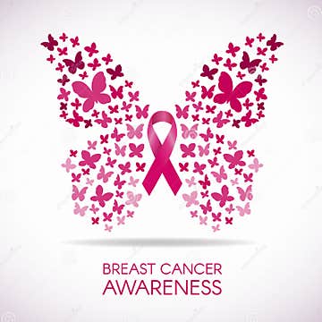 Breast Cancer Awareness with Butterfly Sign and Pink Ribbon Vector ...