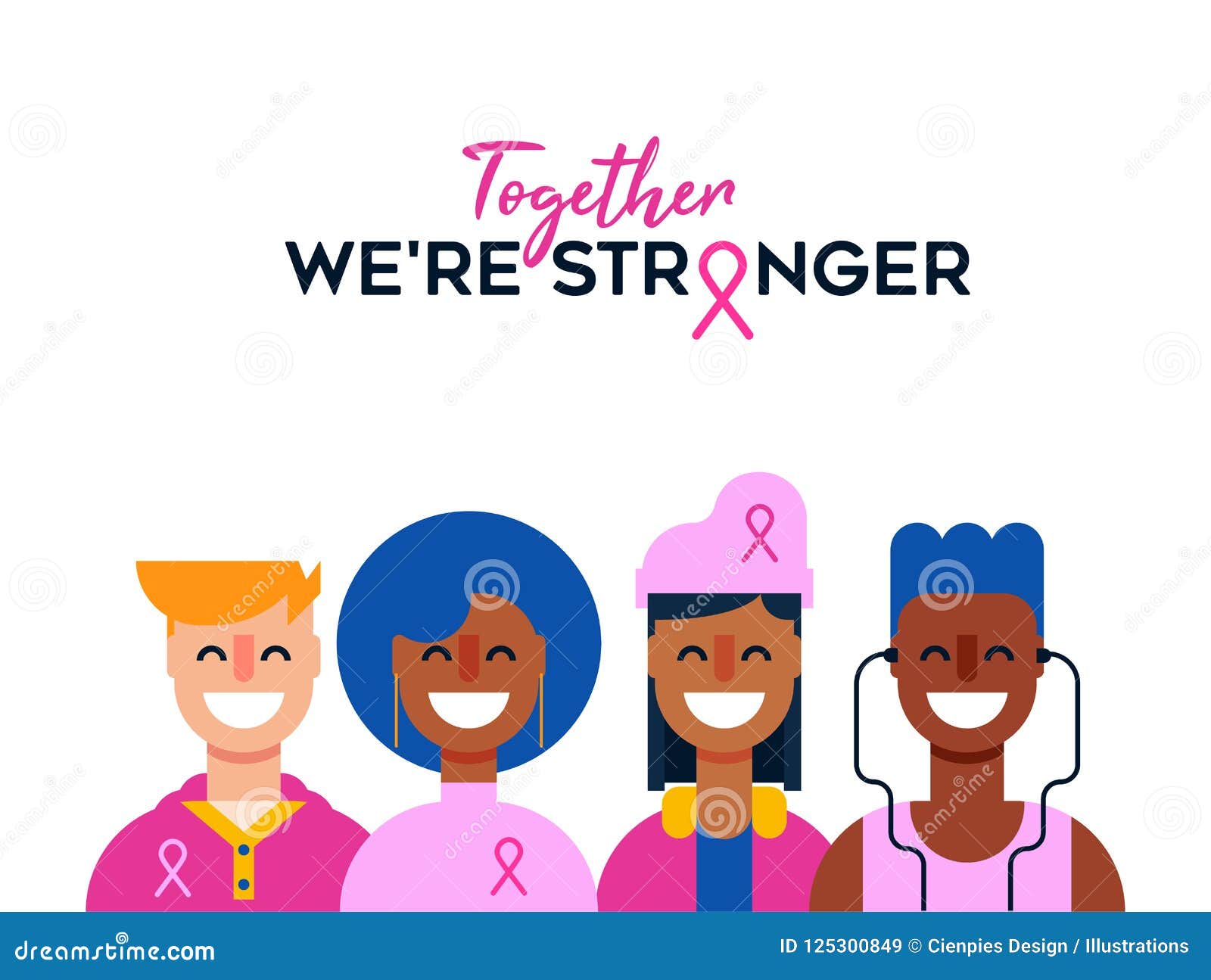 Breast Cancer Awareness Friend Group For Support Stock Vector