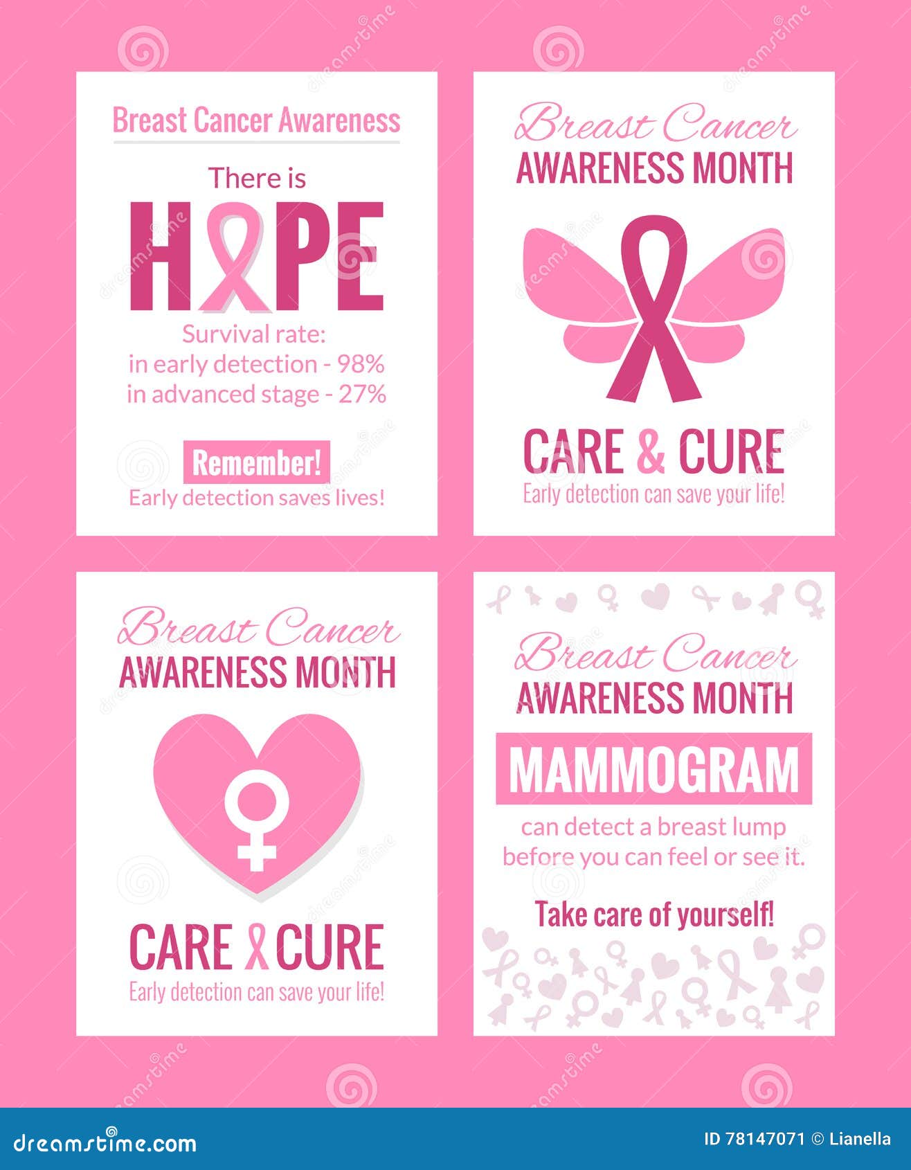 Breast Cancer Awareness Posters Set Stock Vector Illustration Of