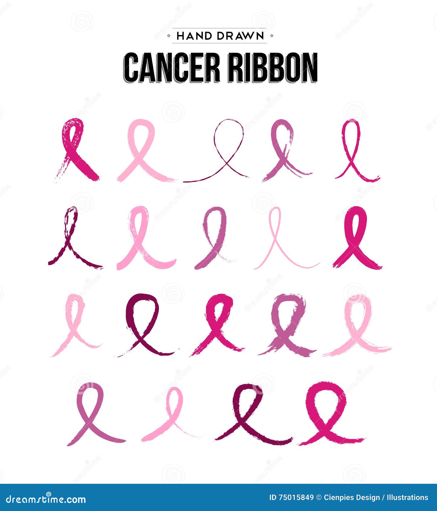 breast cancer ribbon set in hand drawn style