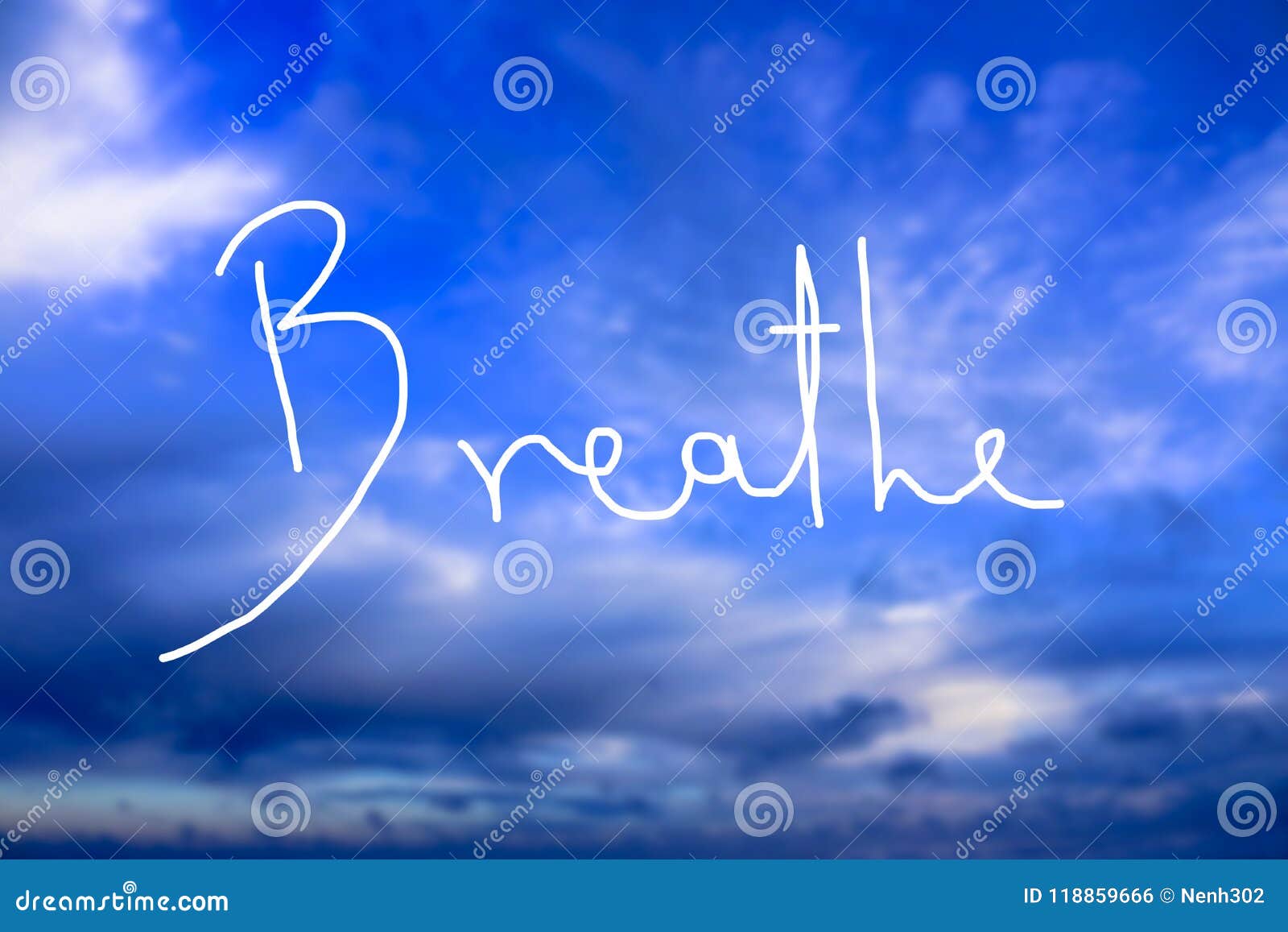 breathe handwritten logo in the sky