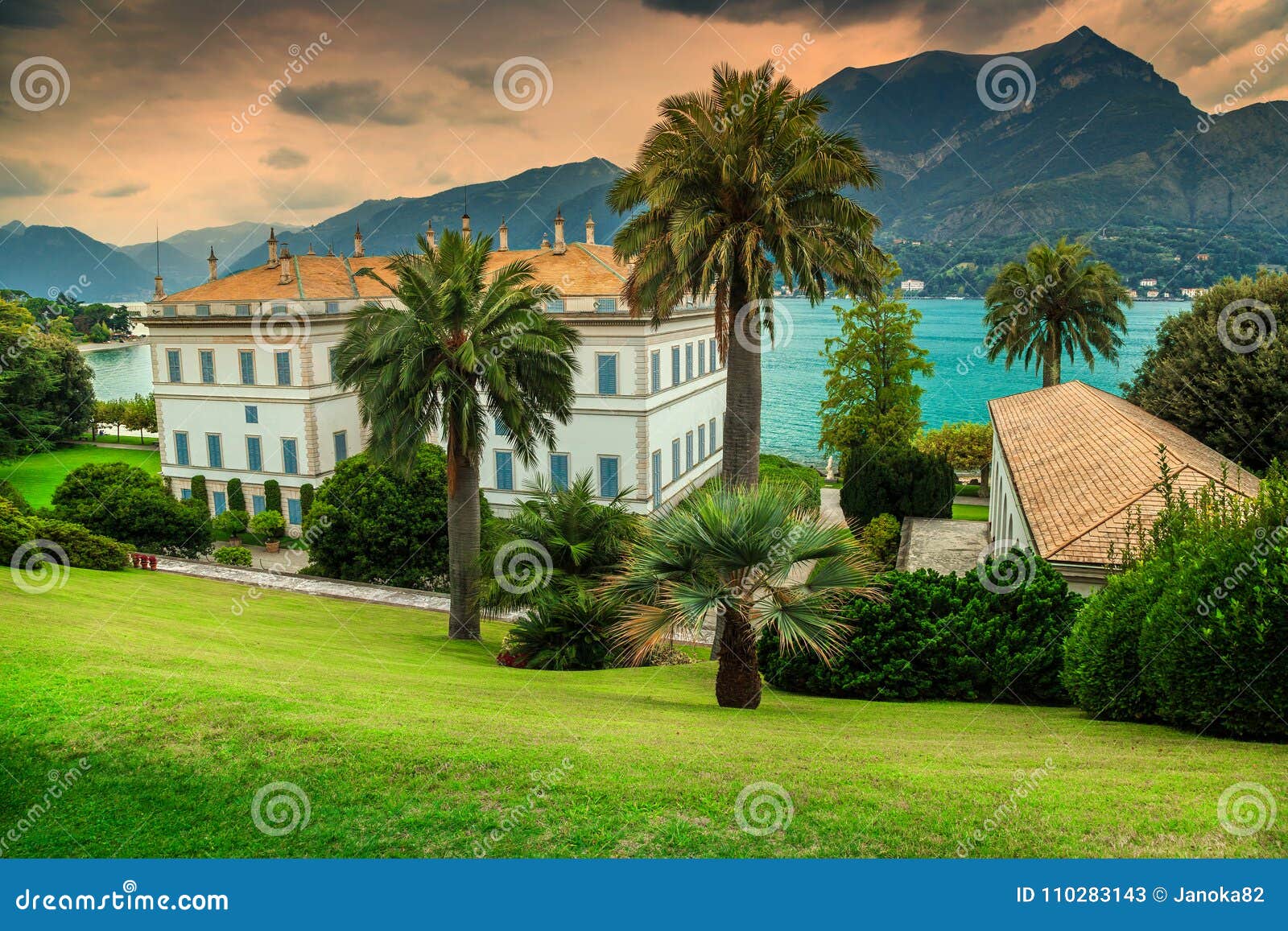majestic ornamental garden with villa melzi in bellagio, italy, europe