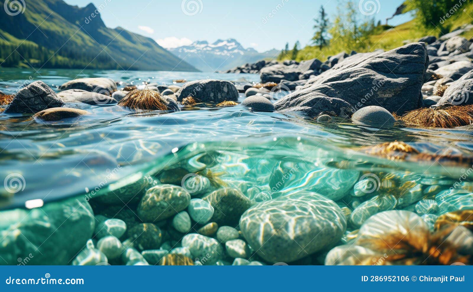 Breathtaking Shot Of Beautiful Stones Under Turquoise Water Of A Lake And Hills In The Background