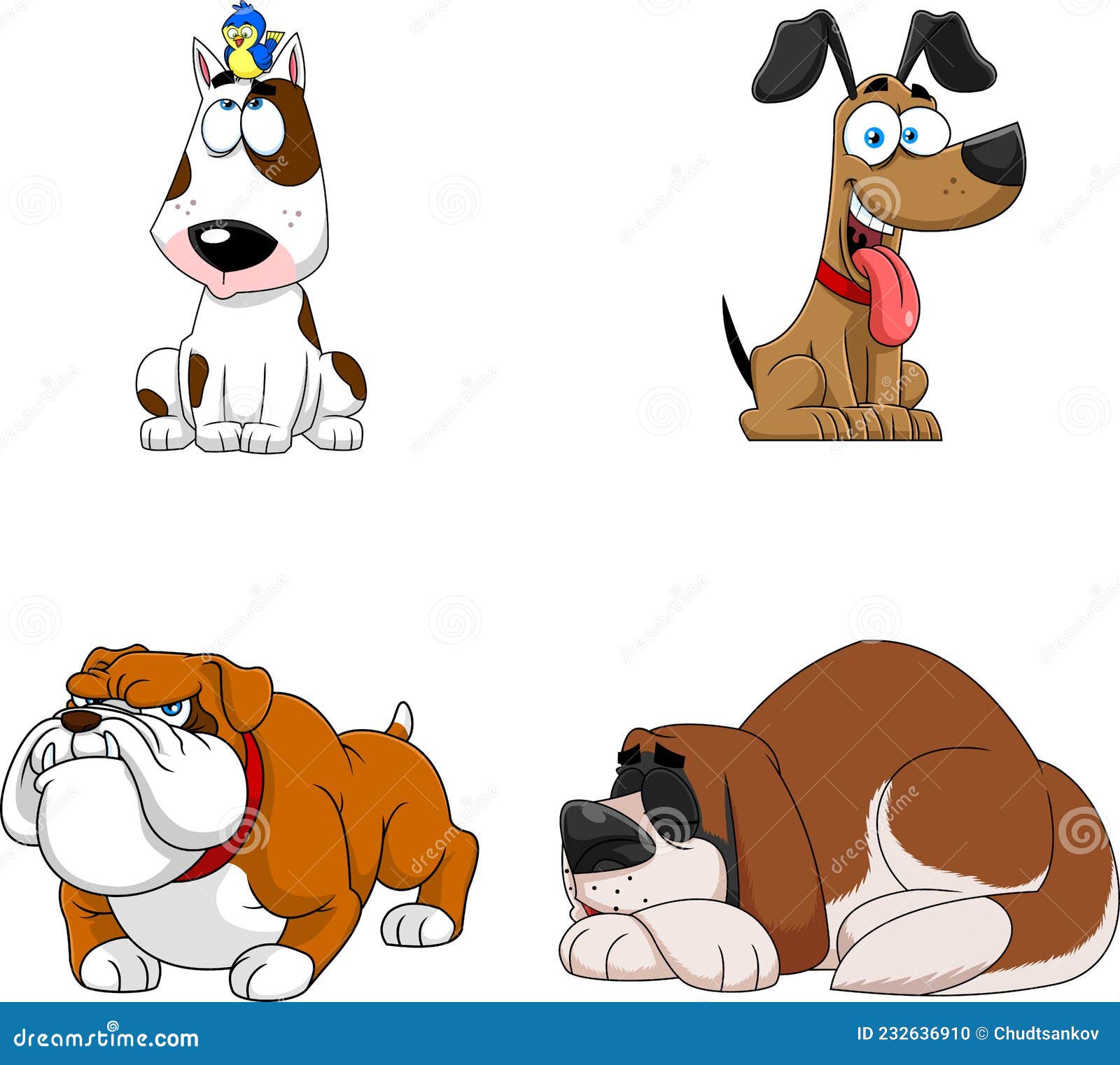 Breed Dog Cartoon Characters. Vector Hand Drawn Collection Set Stock Vector  - Illustration of collar, face: 232636910