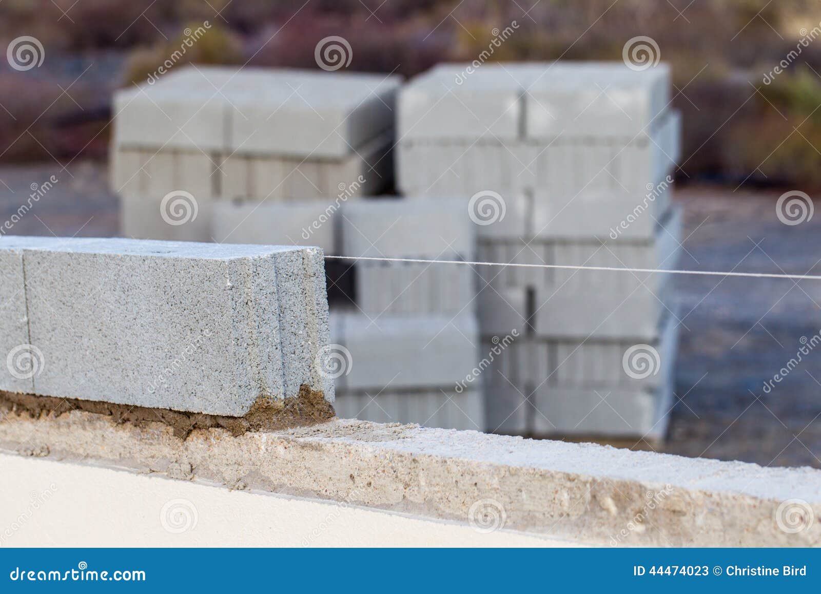 Breeze Block Wall Construction with String Line Stock Image