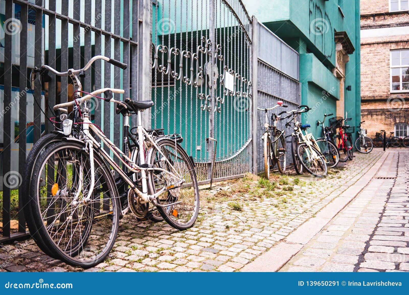 Bremen, Germany, January, 2019 Bicycle Parking on an Empty Street in