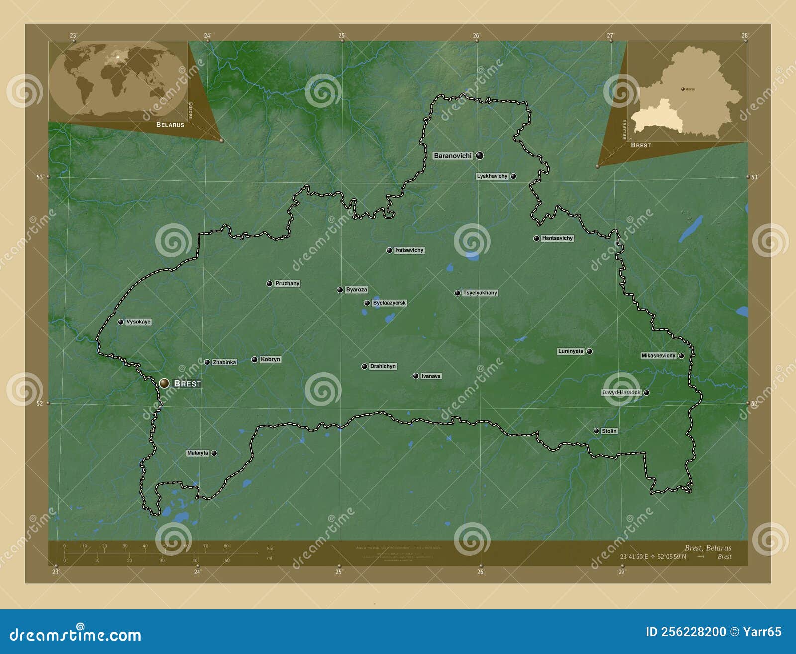 Brest, Belarus. Physical. Labelled Points of Cities Stock Illustration