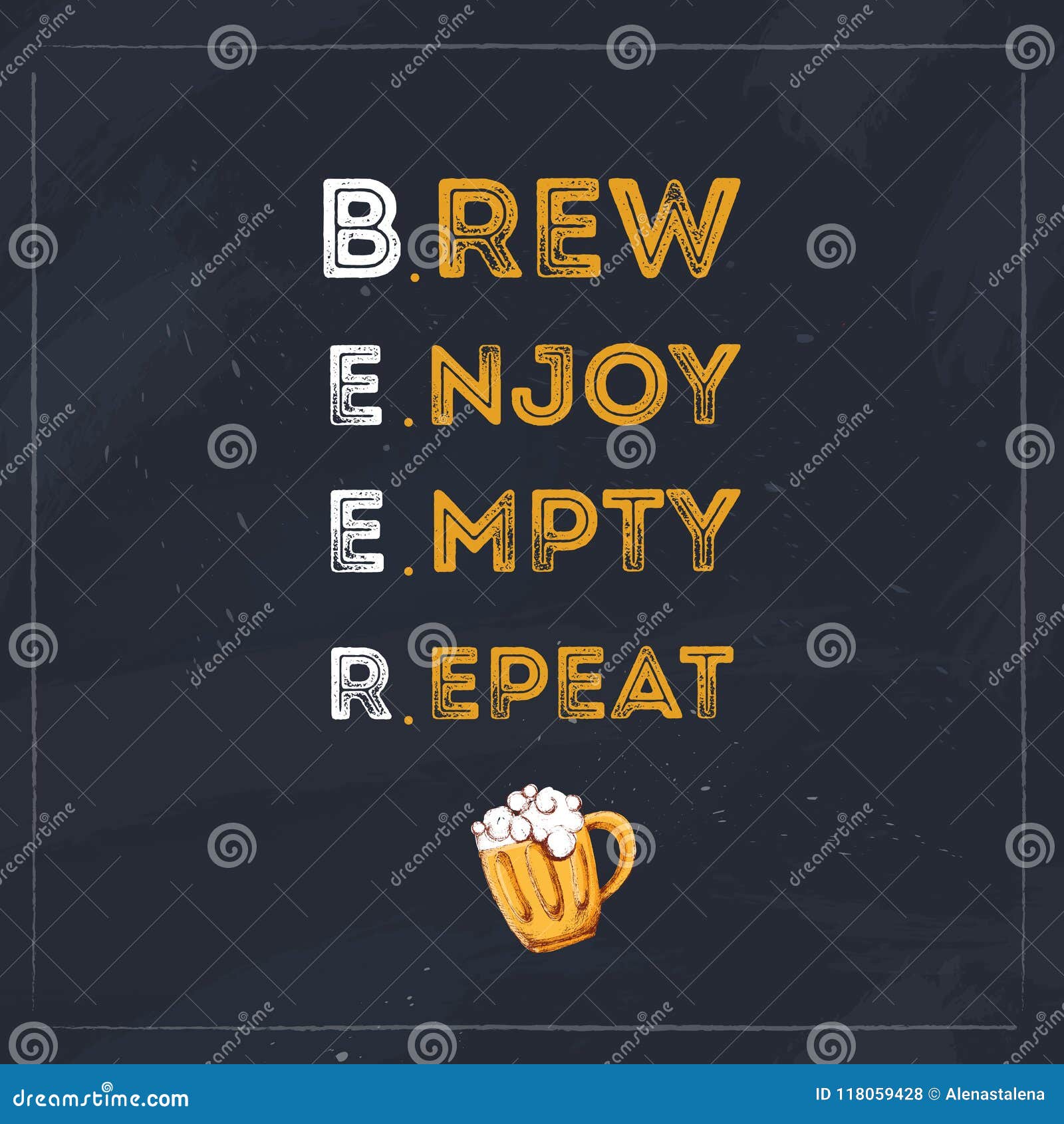Brew Enjoy Empty Repeat Beer Typography Quote for Restaurant. Creative