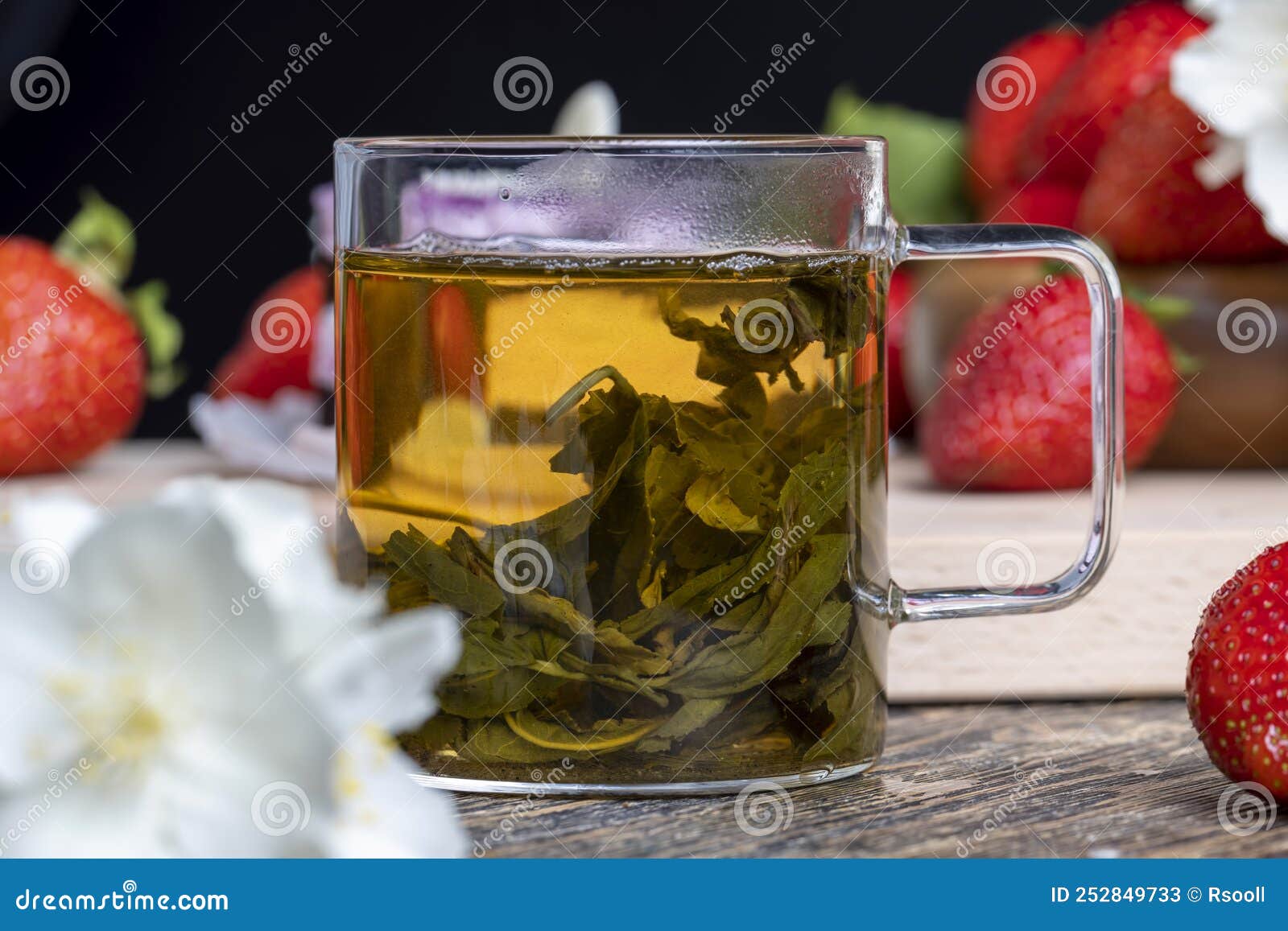 Brewed Green Tea with Jasmine on the Table Stock Image Image of