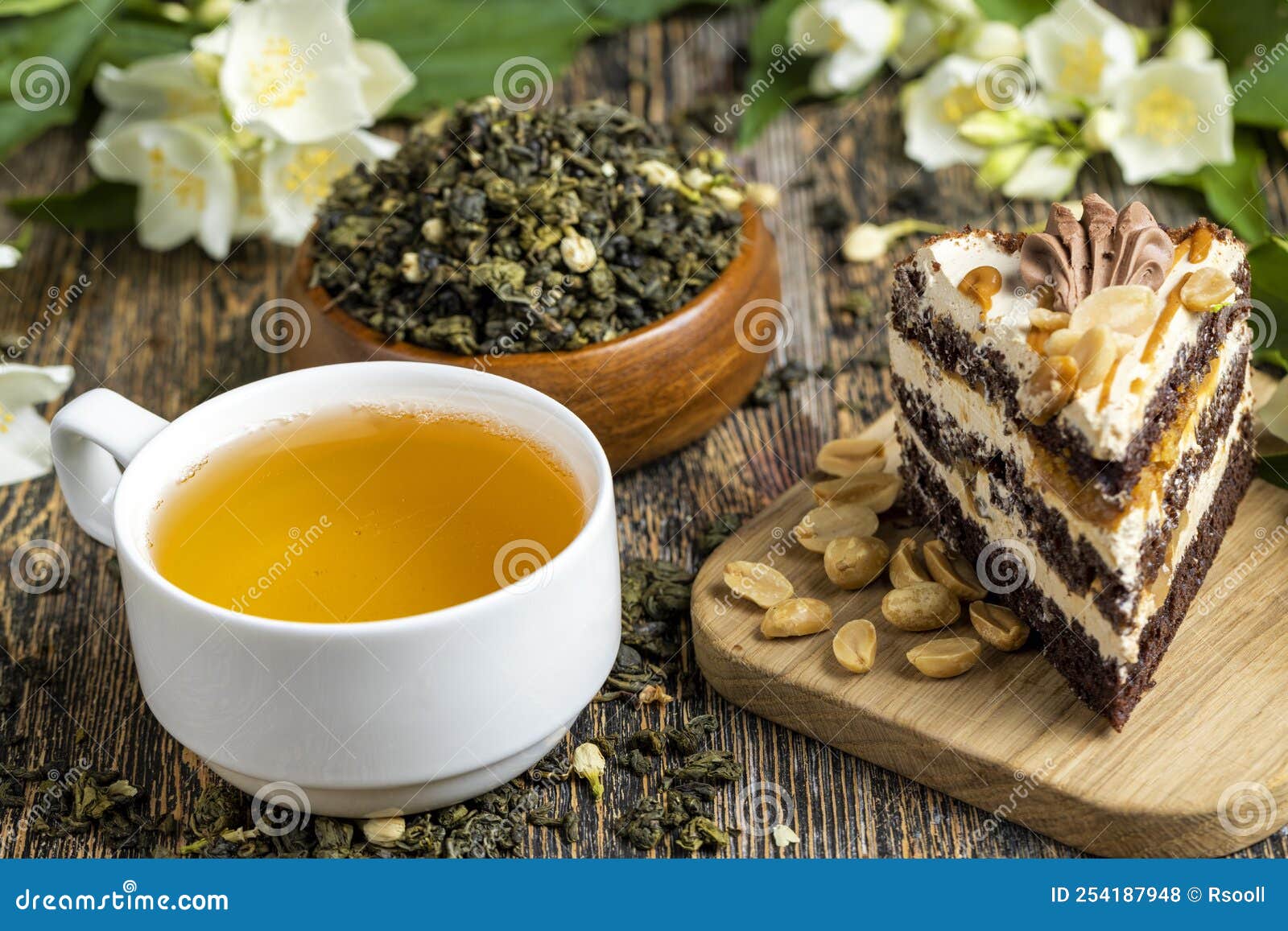 Brewed Green Tea with Jasmine on the Table Stock Photo Image of