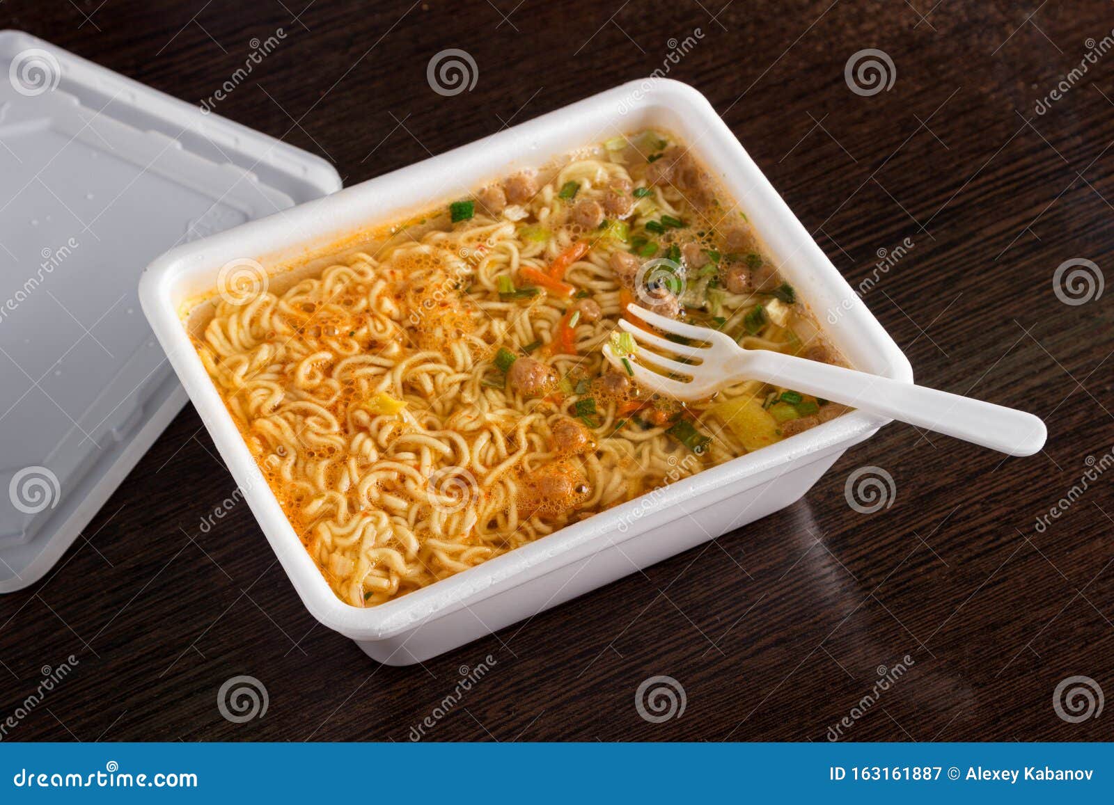 Brewed Instant Noodles In Plastic Packaging Close Up Top View Junk Food Fast Food Stock Image Image Of Packaging Noodles 163161887