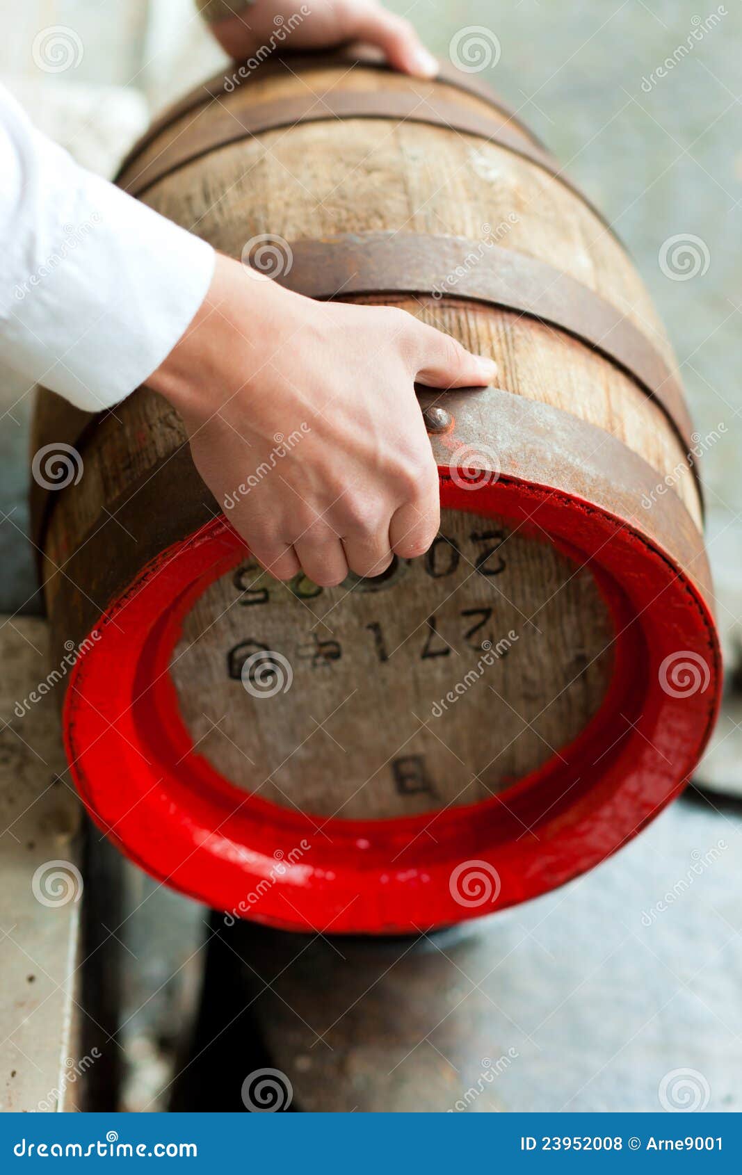 Brewer with Beer Barrel in Brewery Stock Photo Image of wooden
