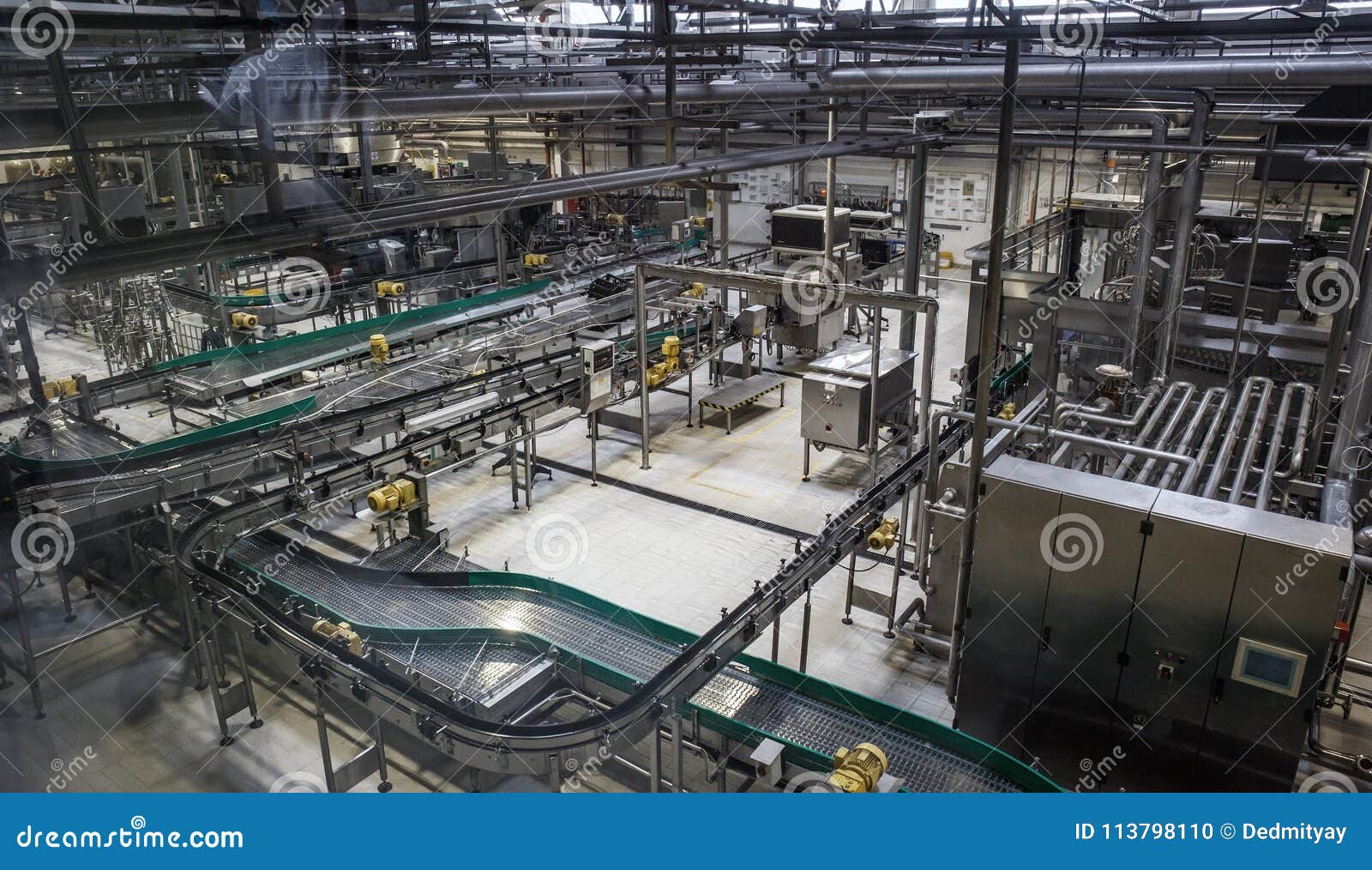 brewery factory production line. conveyor, pipeline and other industrial machinery, no people