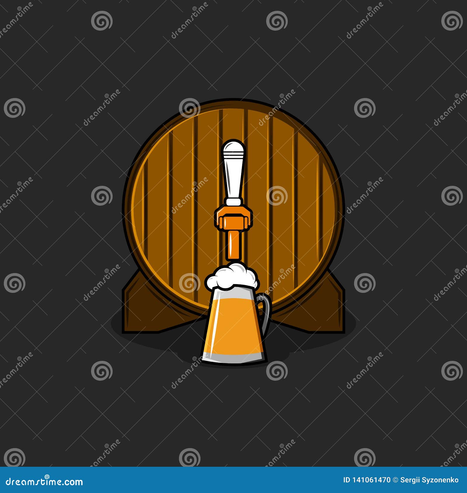 Download Brewery Logo Mockup Old Wooden Barrel With Bronze Tap And Glass Mug With Foam Of Beer Front Round Shape Keg View Isolated On Stock Vector Illustration Of Board Glass 141061470