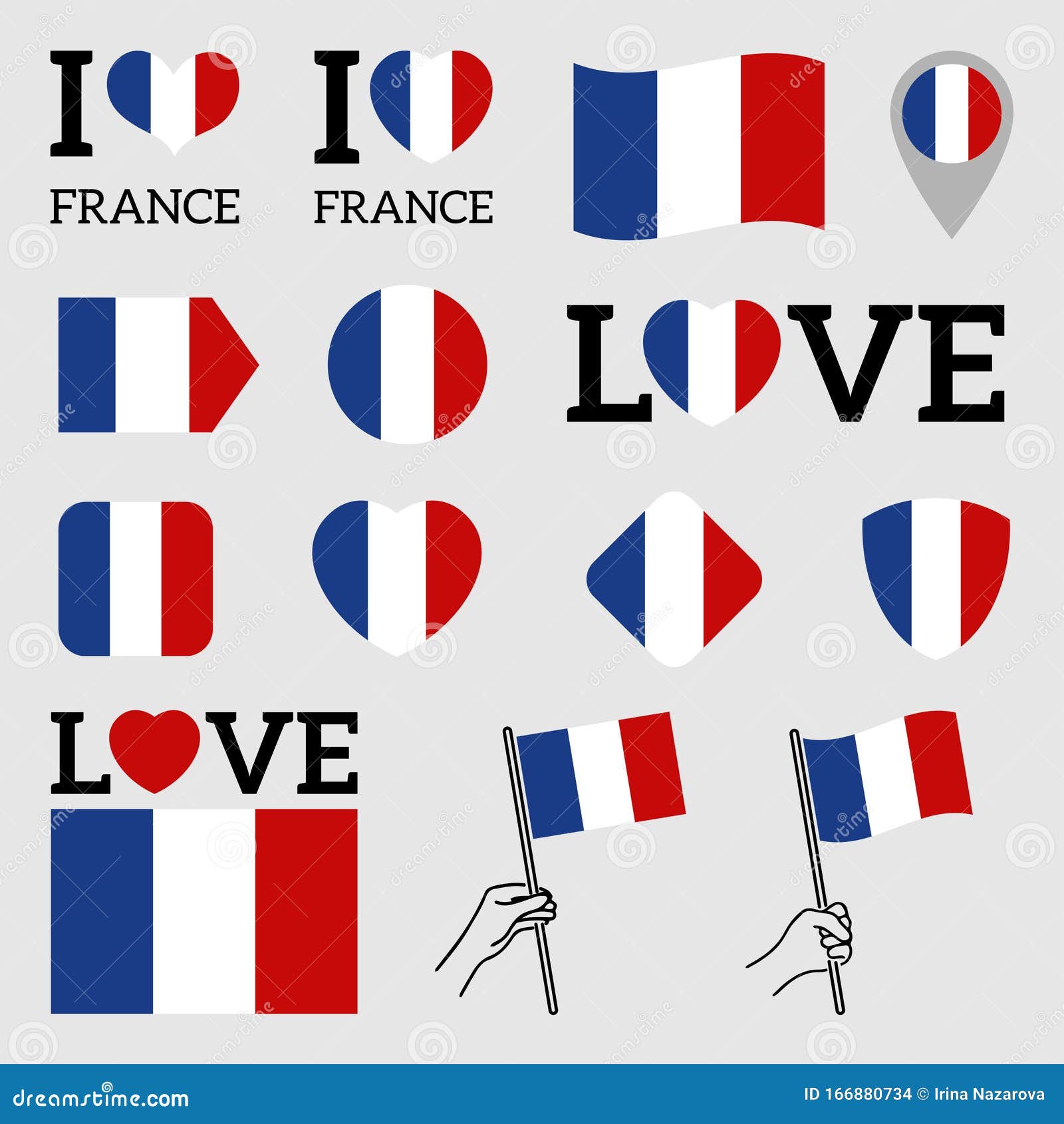 Flag of France. Set of Vector Flags. I Love France Stock Vector