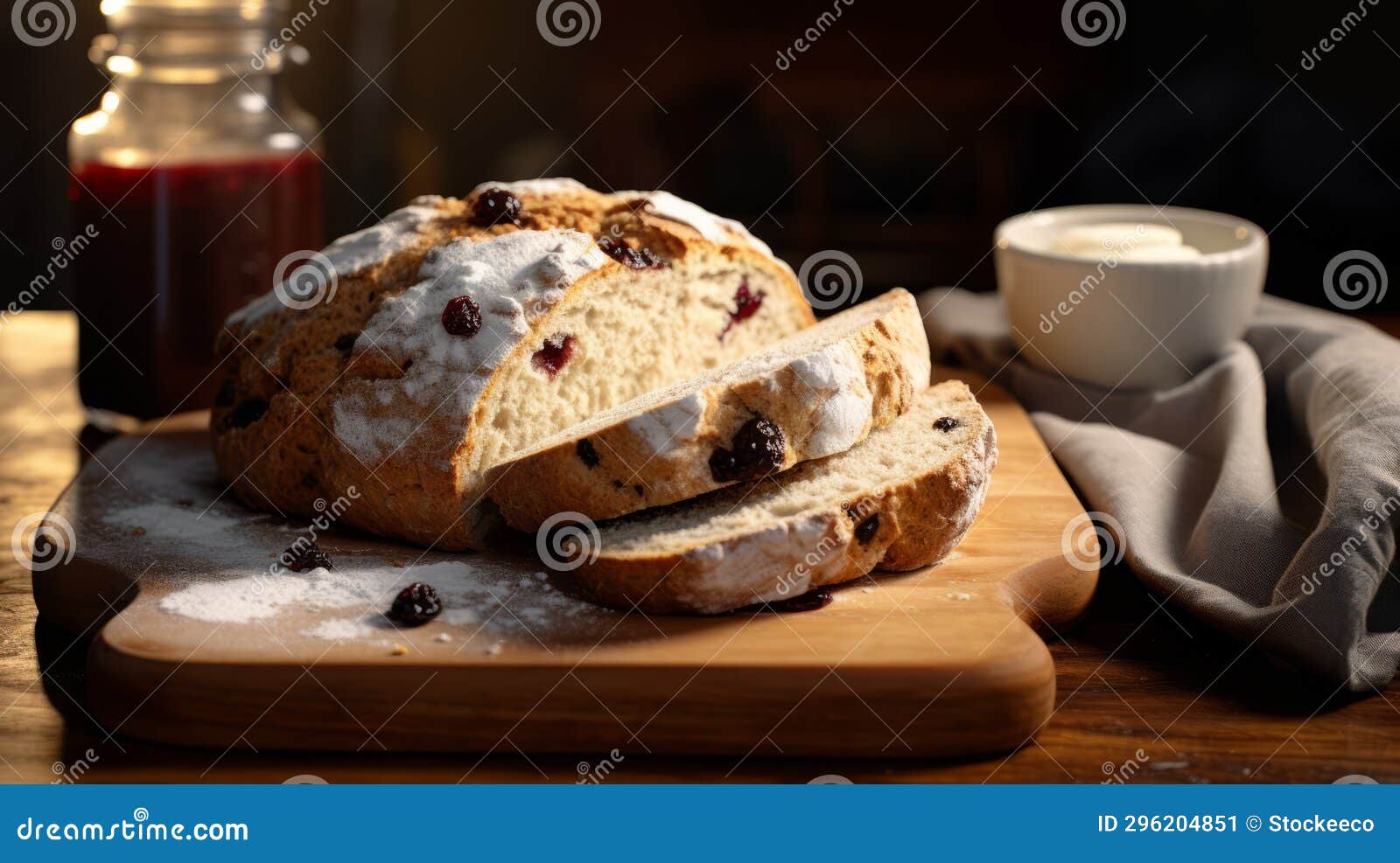 high-quality 3d ar image: irish soda bread with black currant jam