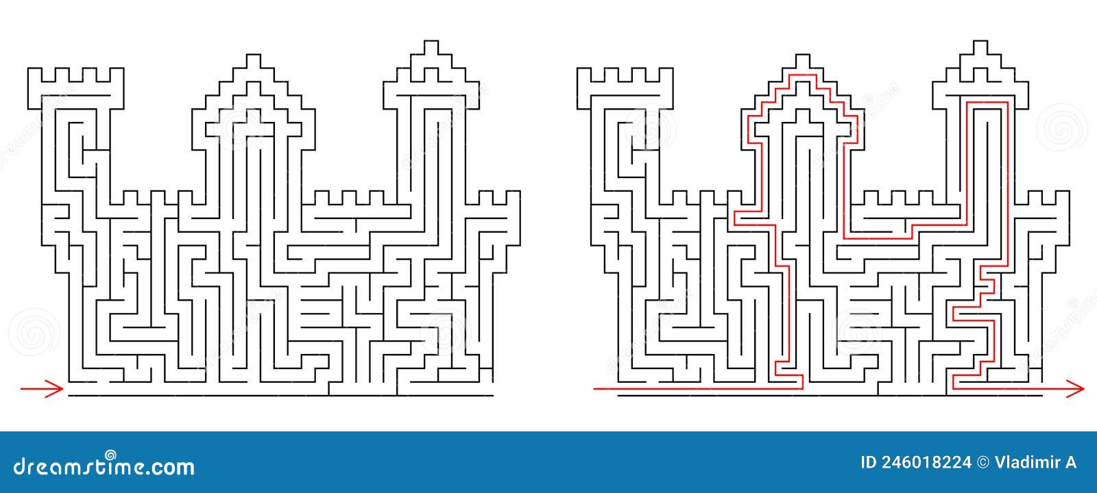 Brick Castle Labyrinth. Maze Inside Fortress With Towers. Medium