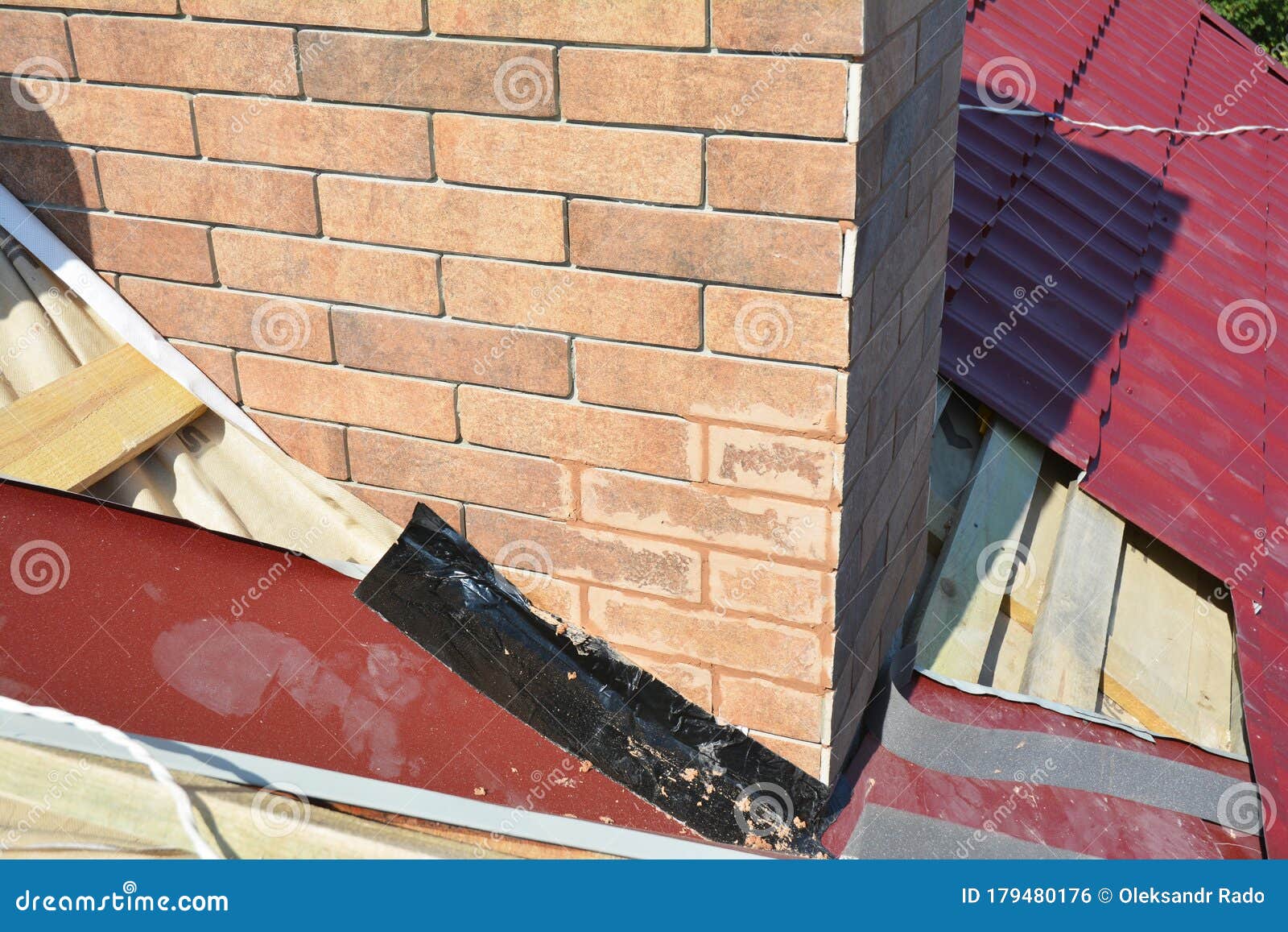 Brick Chimney Construction with Roofing Insulation and Waterproofing