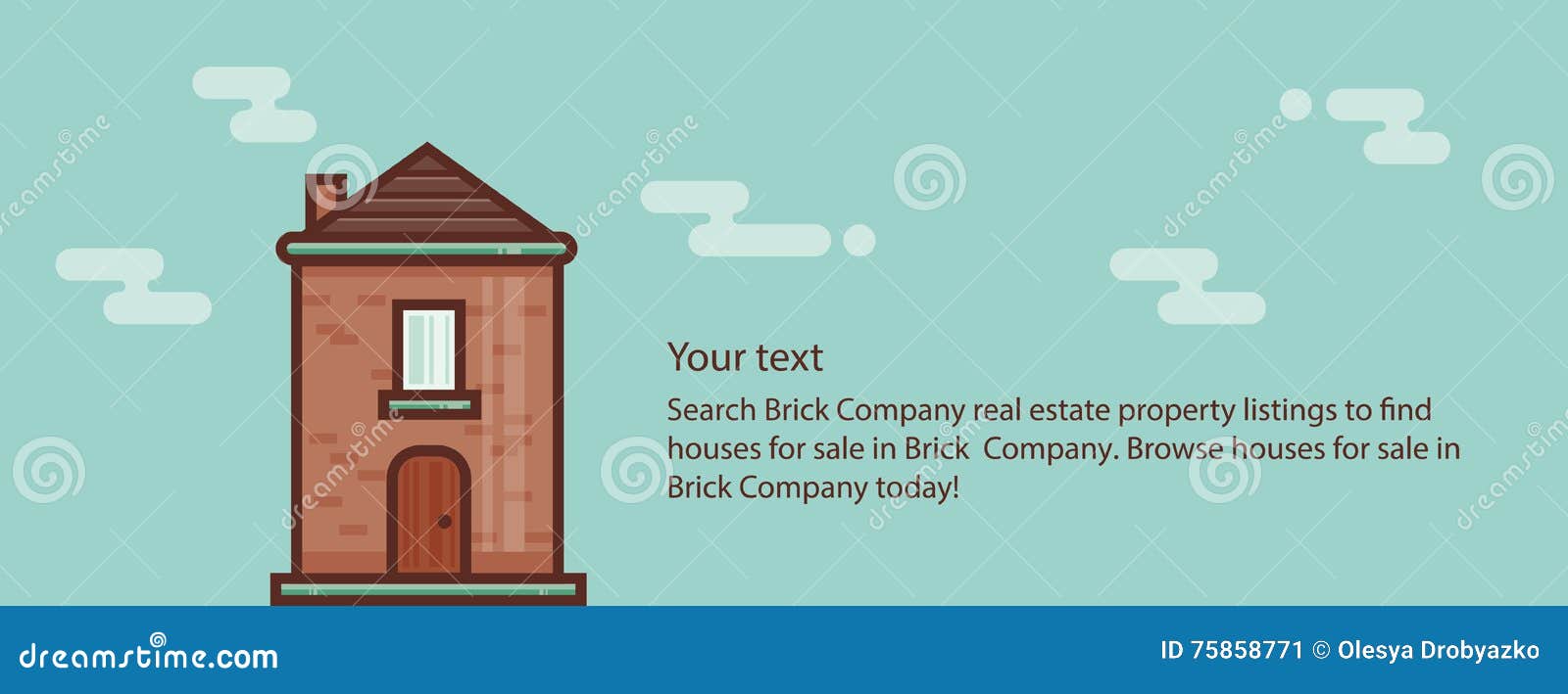 Brick Cottage House Illustration For Web Banner Modern Trendy
