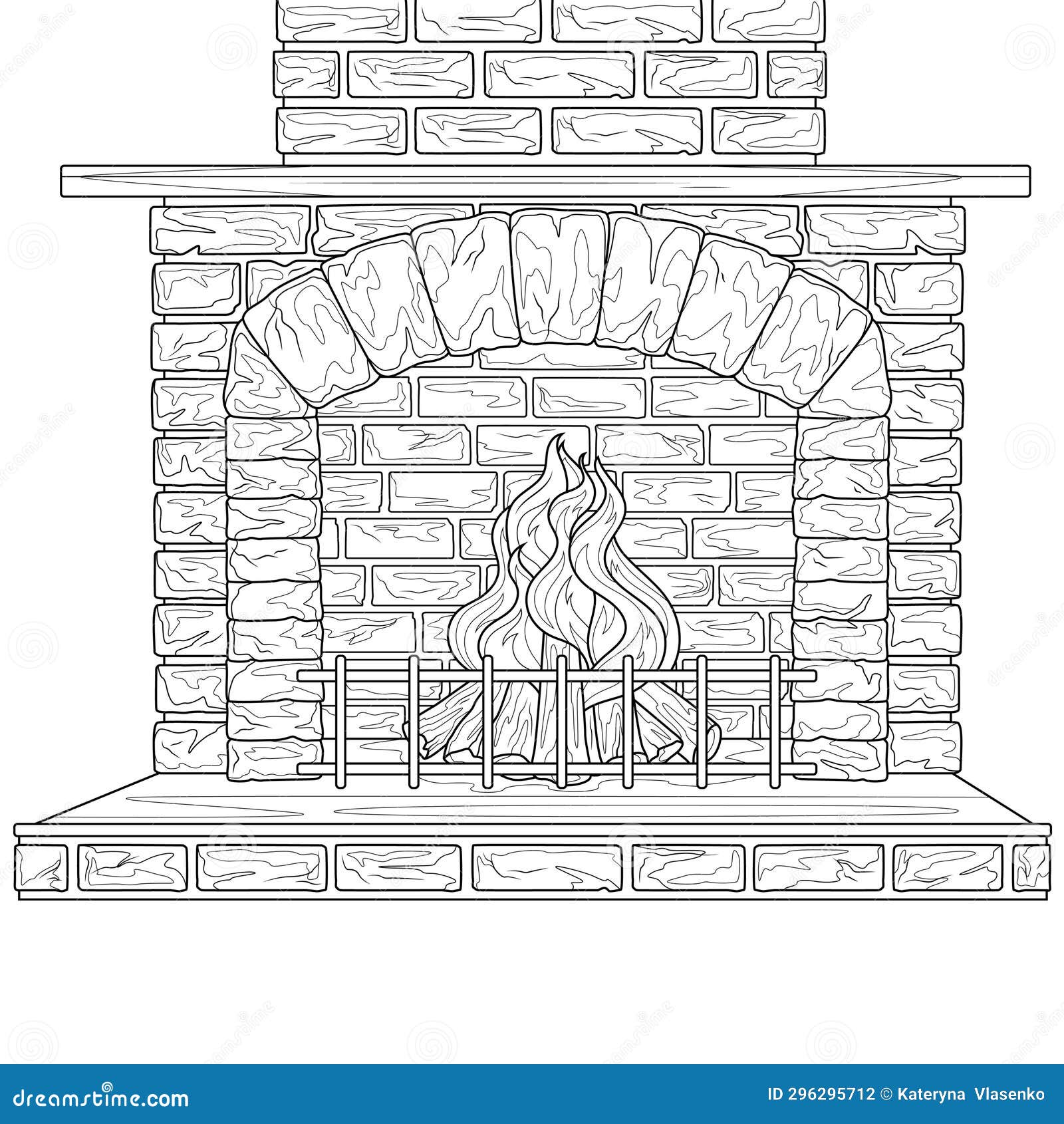 Brick Fireplace. Coloring Book for Adults. Stock Vector - Illustration ...