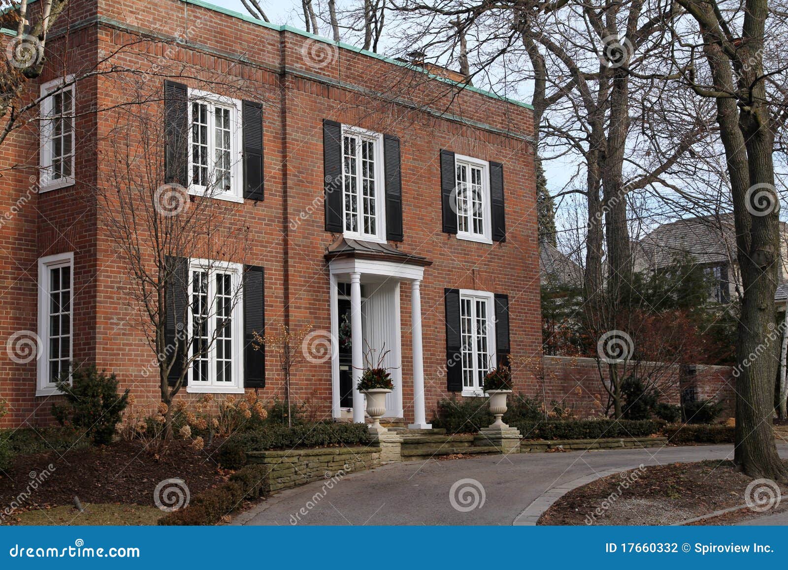 Brick House with Black Shutters Stock Photo Image of driveway