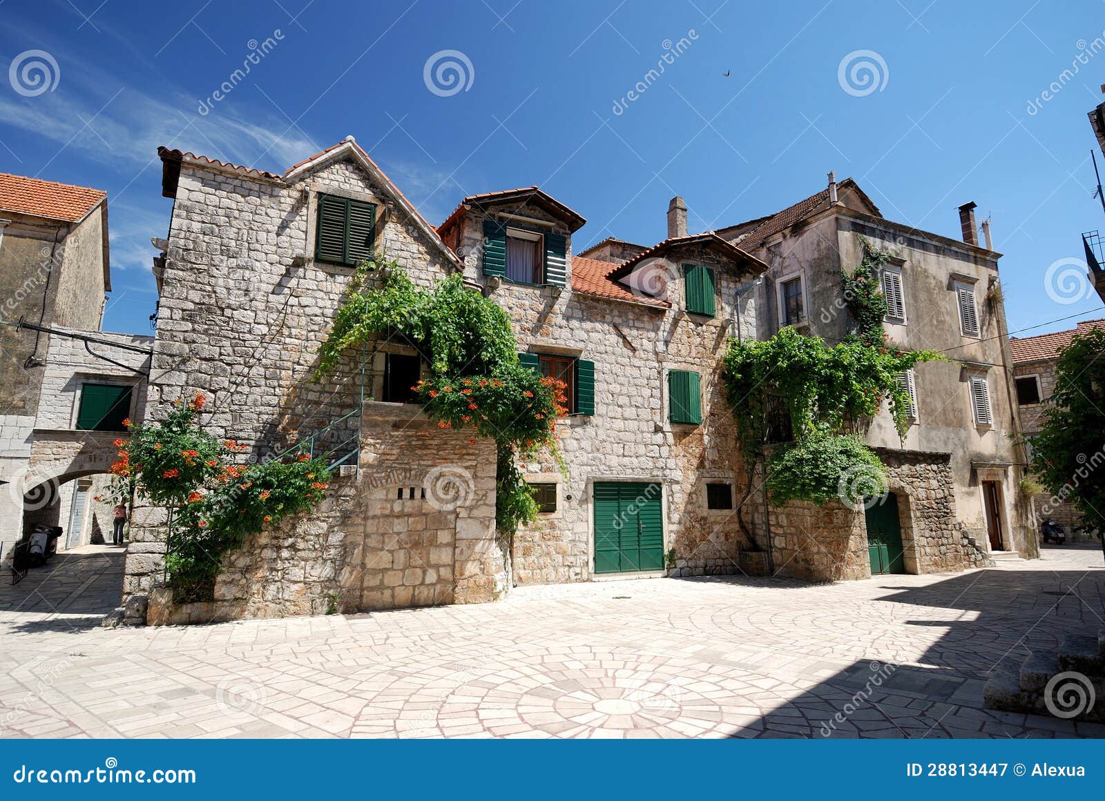 Brick house with flowers stock image. Image of building 28813447