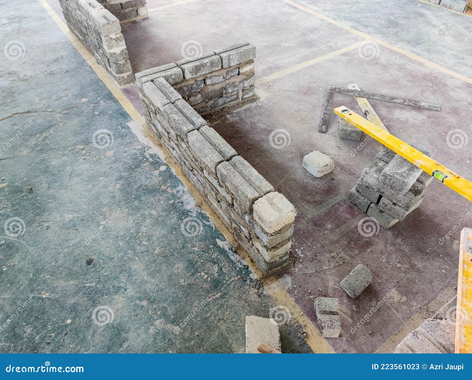 Brick Laying Work Using Cement with Tools. Stock Image Image of roof
