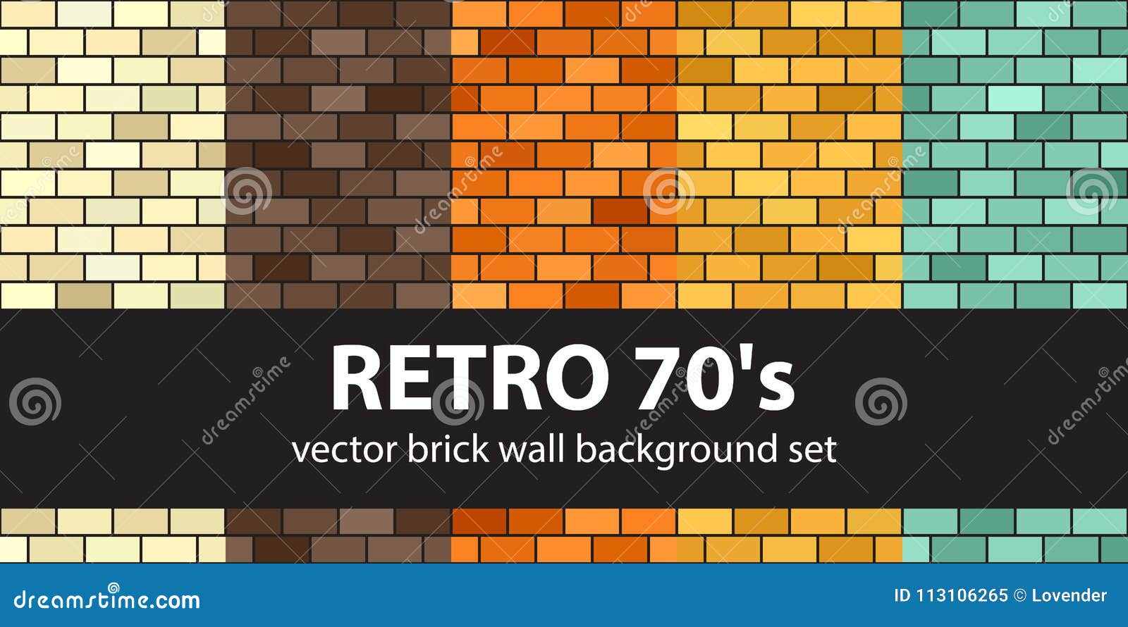Brick Pattern Set Retro 70s. Vector Seamless Brick Wall Backgrounds Stock Vector - Illustration ...