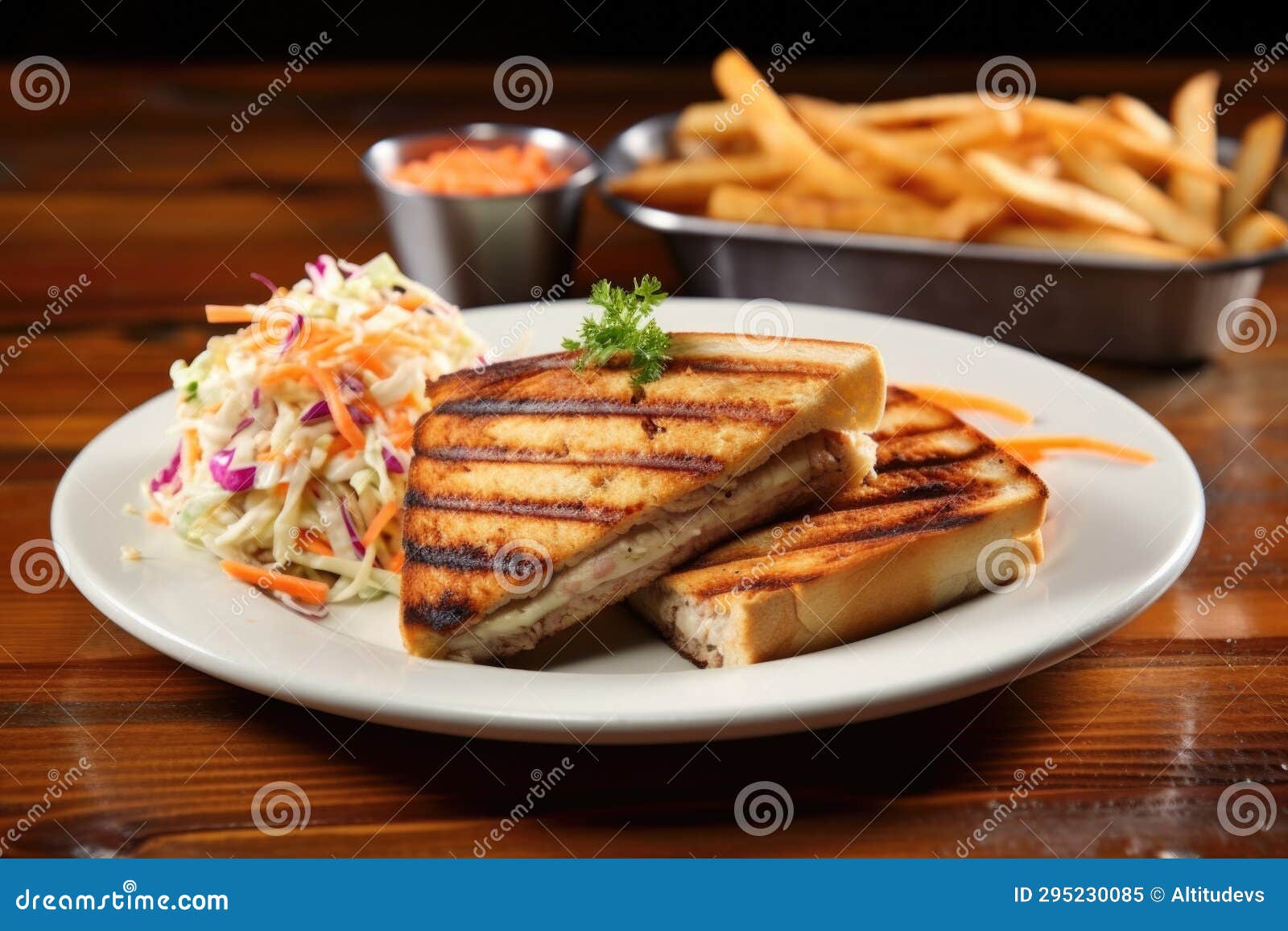 Brickpressed Grilled Sandwich with a Side of Coleslaw Stock Image