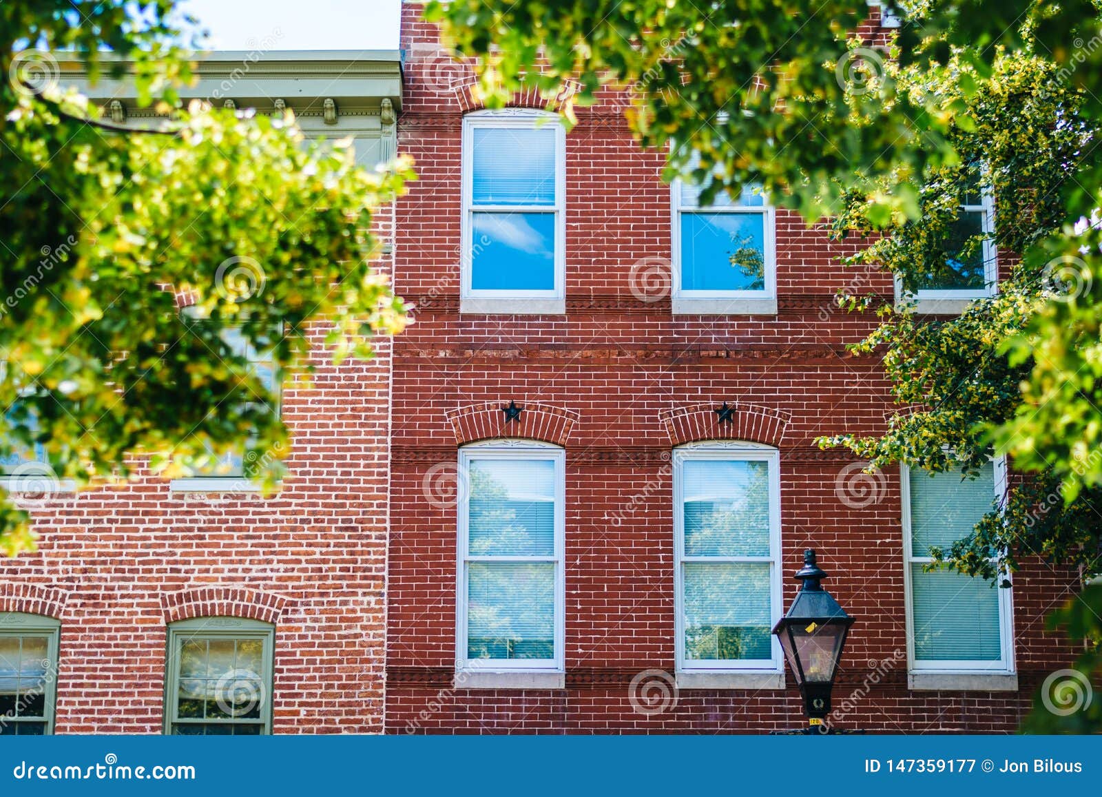 brick rowhouses on bond street in fells point, baltimore, maryland