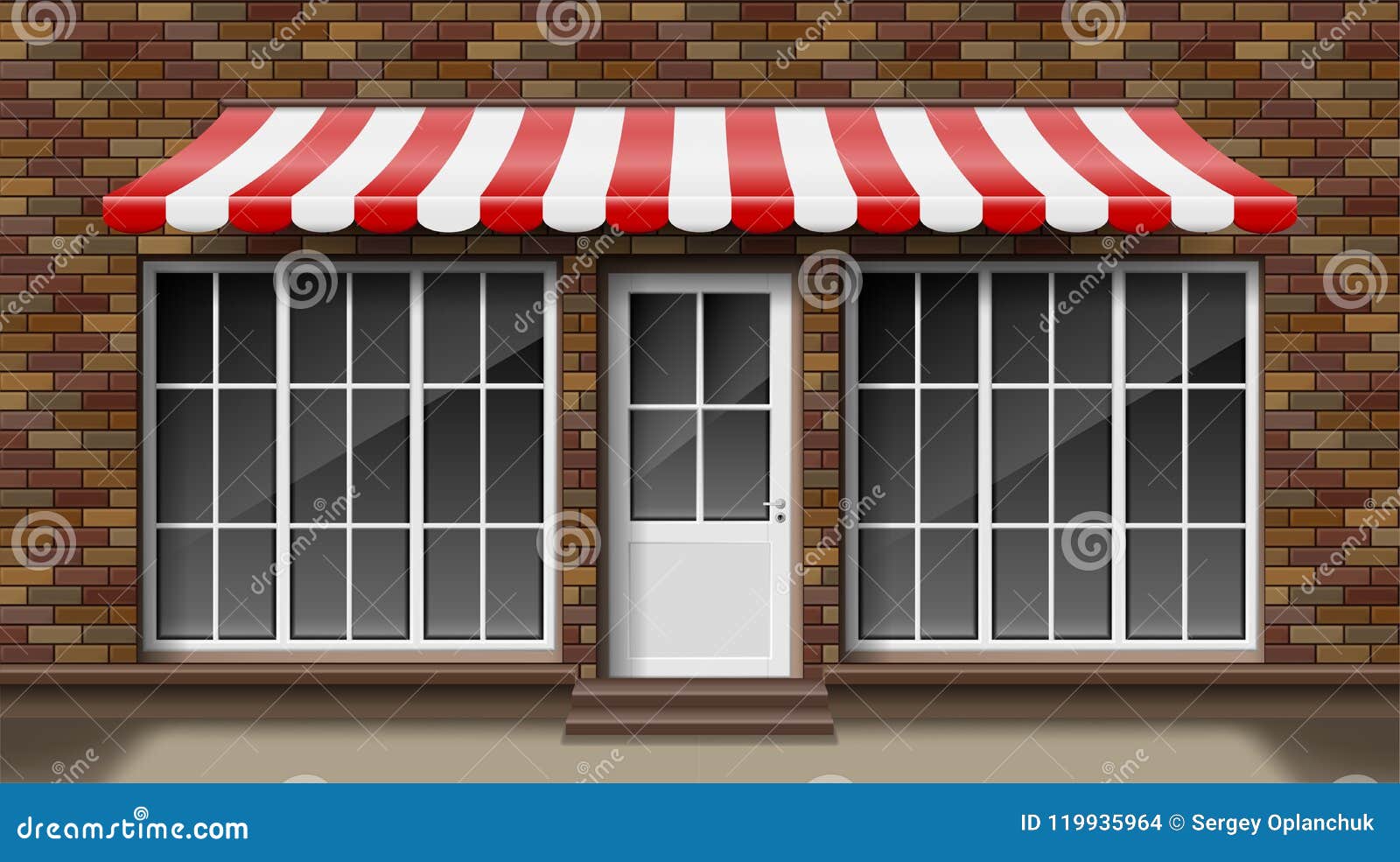 Brick Small 3d Store Front Facade Template With Awning Exterior Empty