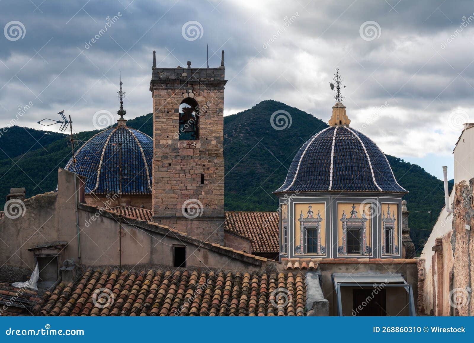 brick tower and dome steeple of iglesia de la asuncion  church in onda, castellon, spain